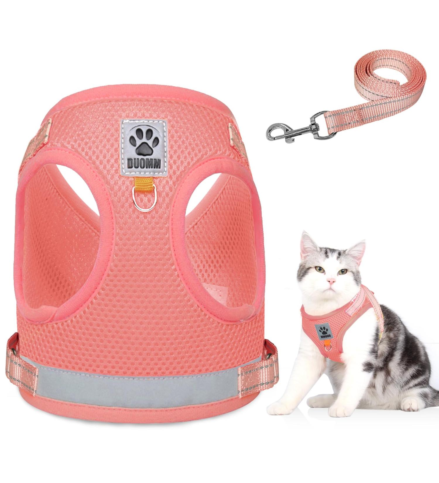 Adjustable Cat Leash Set - Reflective Vest & Dishes for Kittens & Small Dogs (Pink XS) - Durable Polyester - Buy Online on GoSupps.com