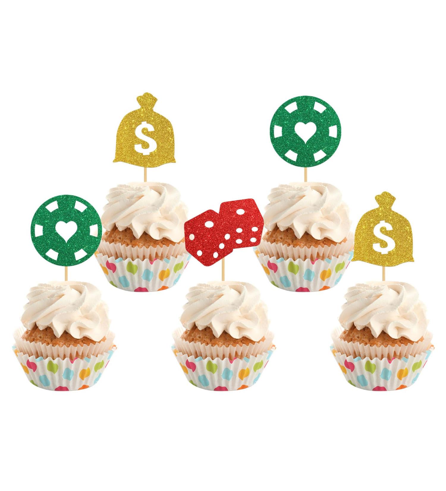 INNORU Gambling Chips Dollar Cupcake Toppers Money Casino Night Las Vegas Casino Theme Birthday Dollar Bill Poker Game Party Decorations Supplies Pack of 24 Glitter - Buy Online on GoSupps.com