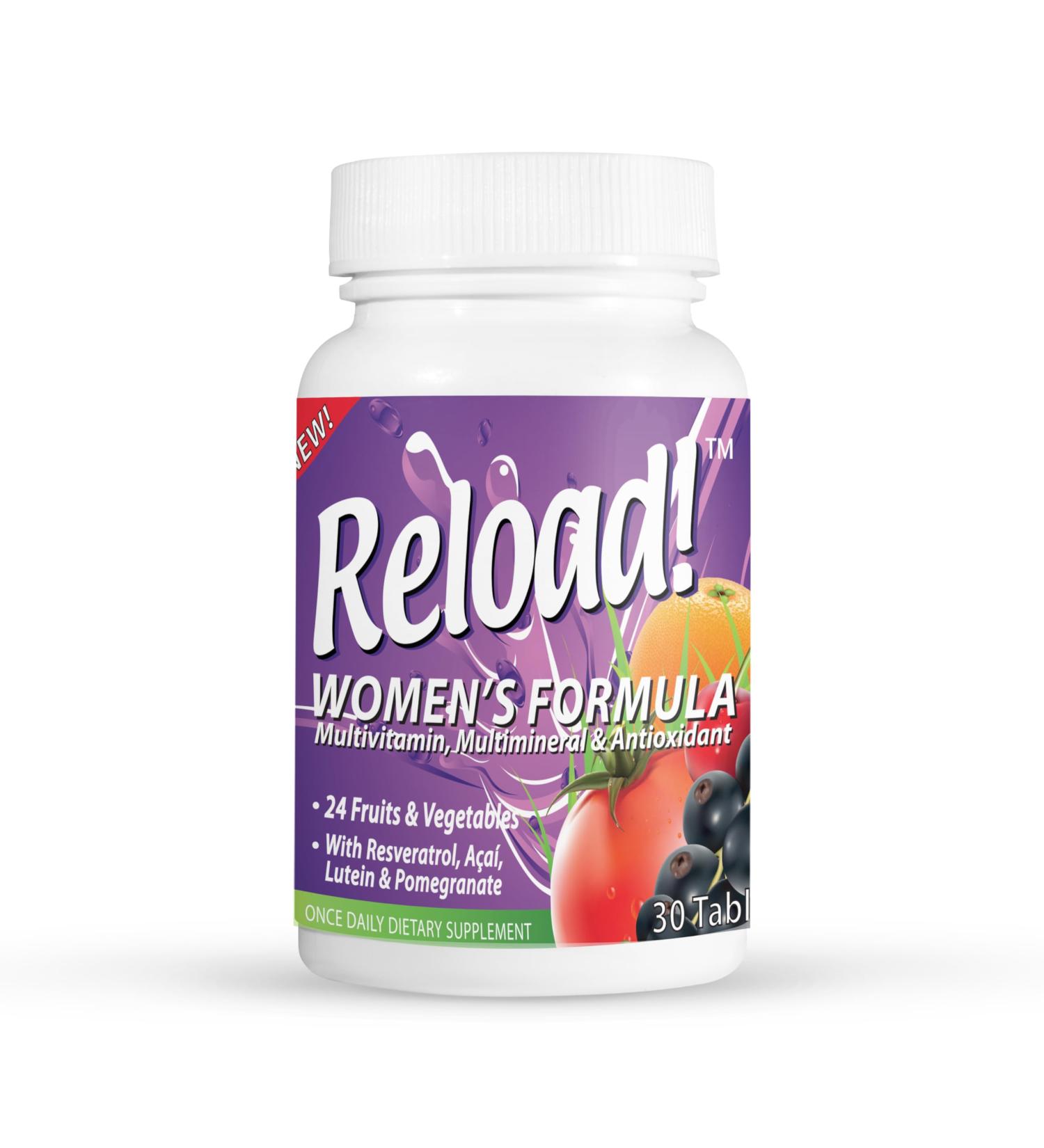 Reload! for Women All Natural Multivitamin Multimineral and Antioxidant with 24 Fruits and Vegetables as Well as Biotin for Hair Skin and Nails. 1 Month Supply. - Buy Online on GoSupps.com