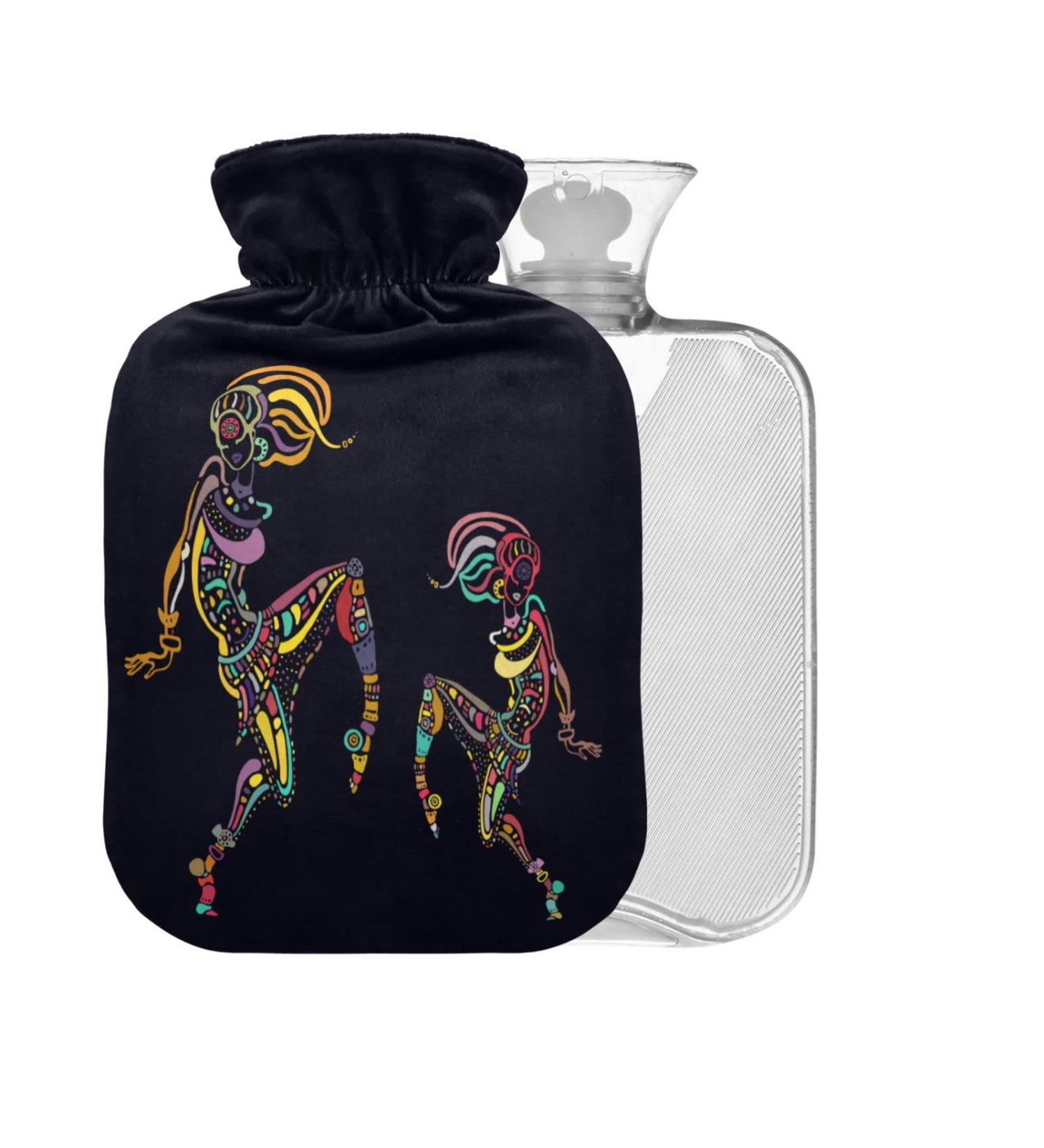 African Woman Hot Water Bottle with Cover - 1L BPA Free Small Hot Water Bag for Pain Relief Headaches Neck & Shoulders - Buy Online on GoSupps.com