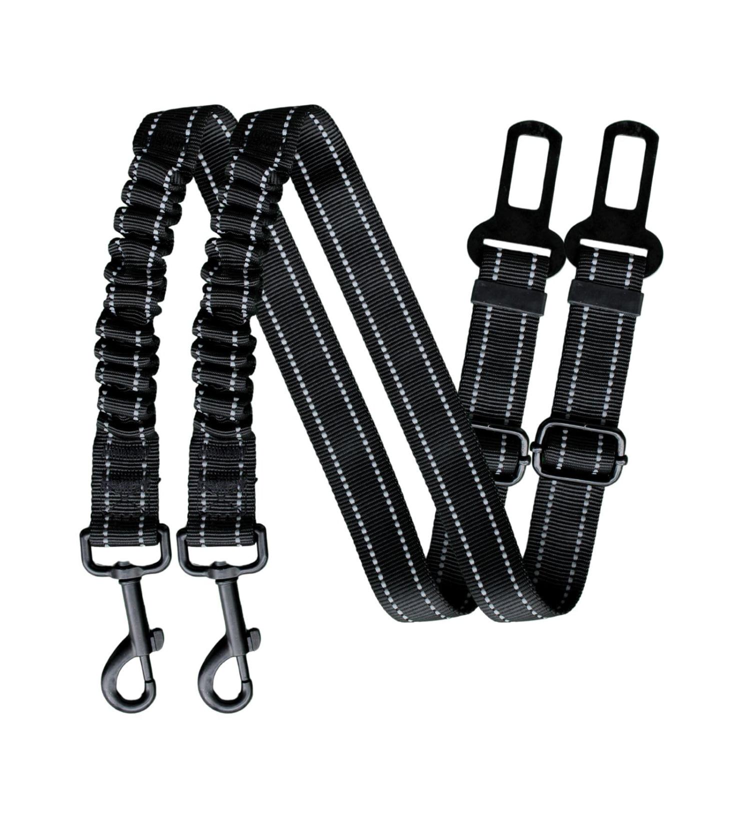 Easeria Premium Dog Car Safety Belt - Adjustable Elastic Dog Seatbelt for Small & Medium Dogs (50-70-87cm) - 2 Pieces in Black - Buy Online on GoSupps.com