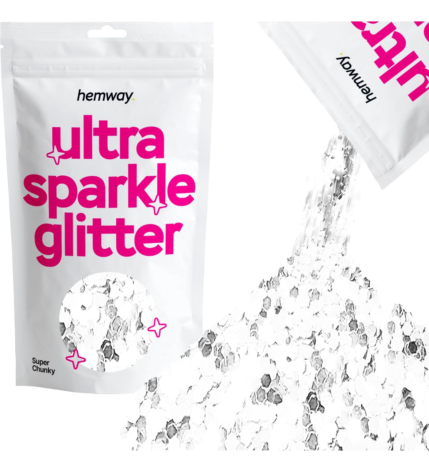 Hemway Premium Ultra Sparkle White Iridescent Glitter - Multi-Purpose Super Chunky Flake for Arts Crafts Nails Cosmetics & Festivals - 100g / 3.5oz - Buy Online on GoSupps.com