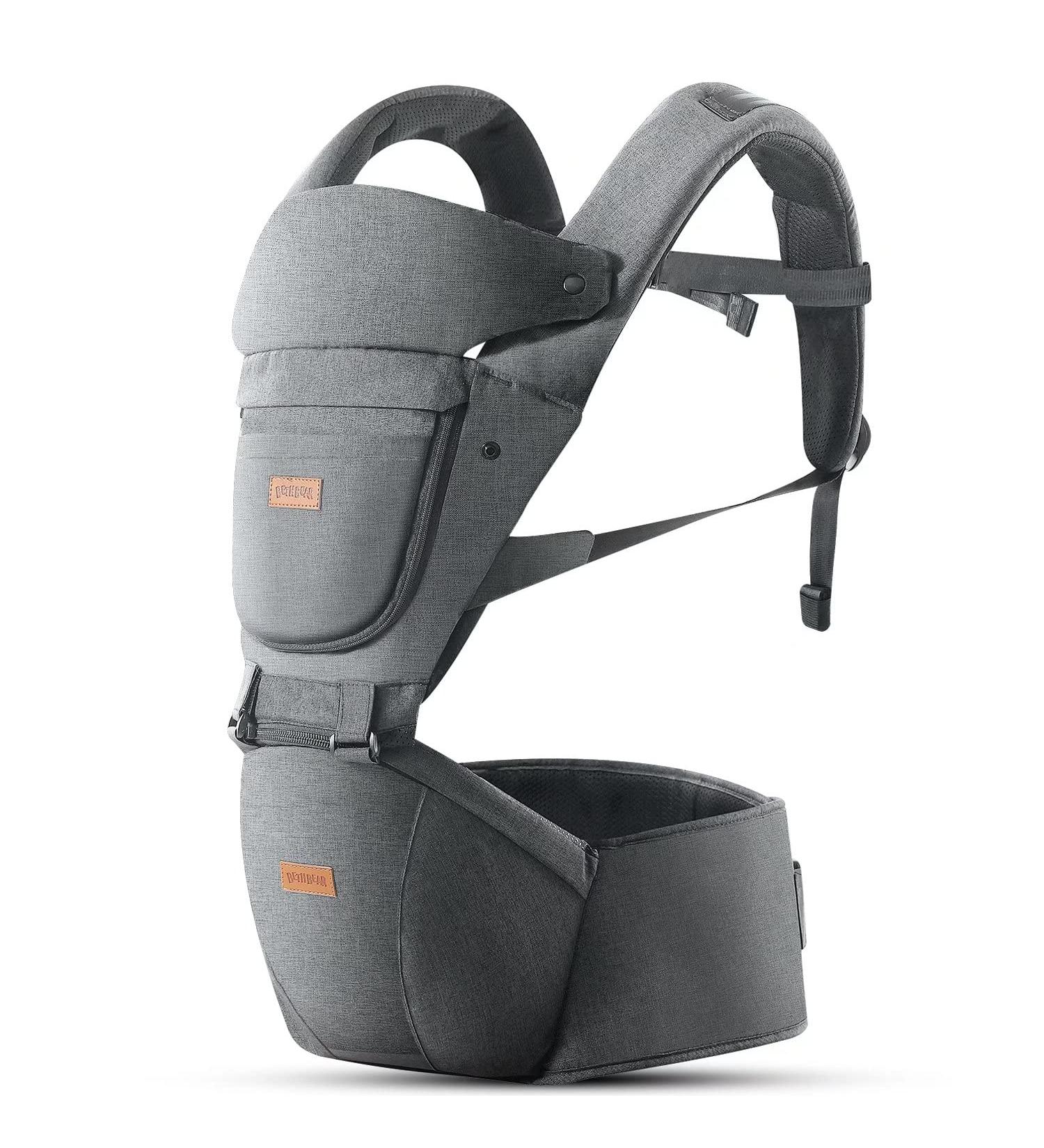 Advanced Hip Seat Baby Carrier with Adjustable Waistband & Various Pockets | 6-in-1 Ergonomic Design for Newborns to Toddlers up to 66lbs | All-Seasons Grey - Buy Online on GoSupps.com