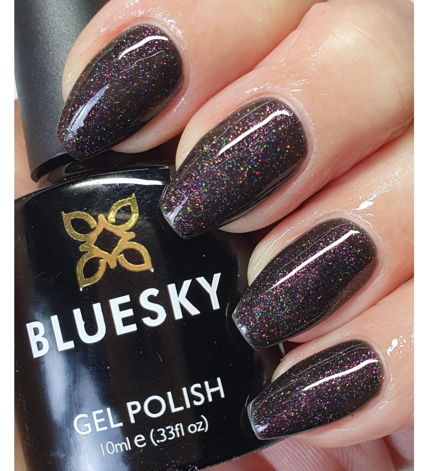 Bluesky Gel Nail Polish BLACK WITH COLORED GLITTER DC22 LOREIN DENCE RANGE Requires Drying Under UV or LED Lamp