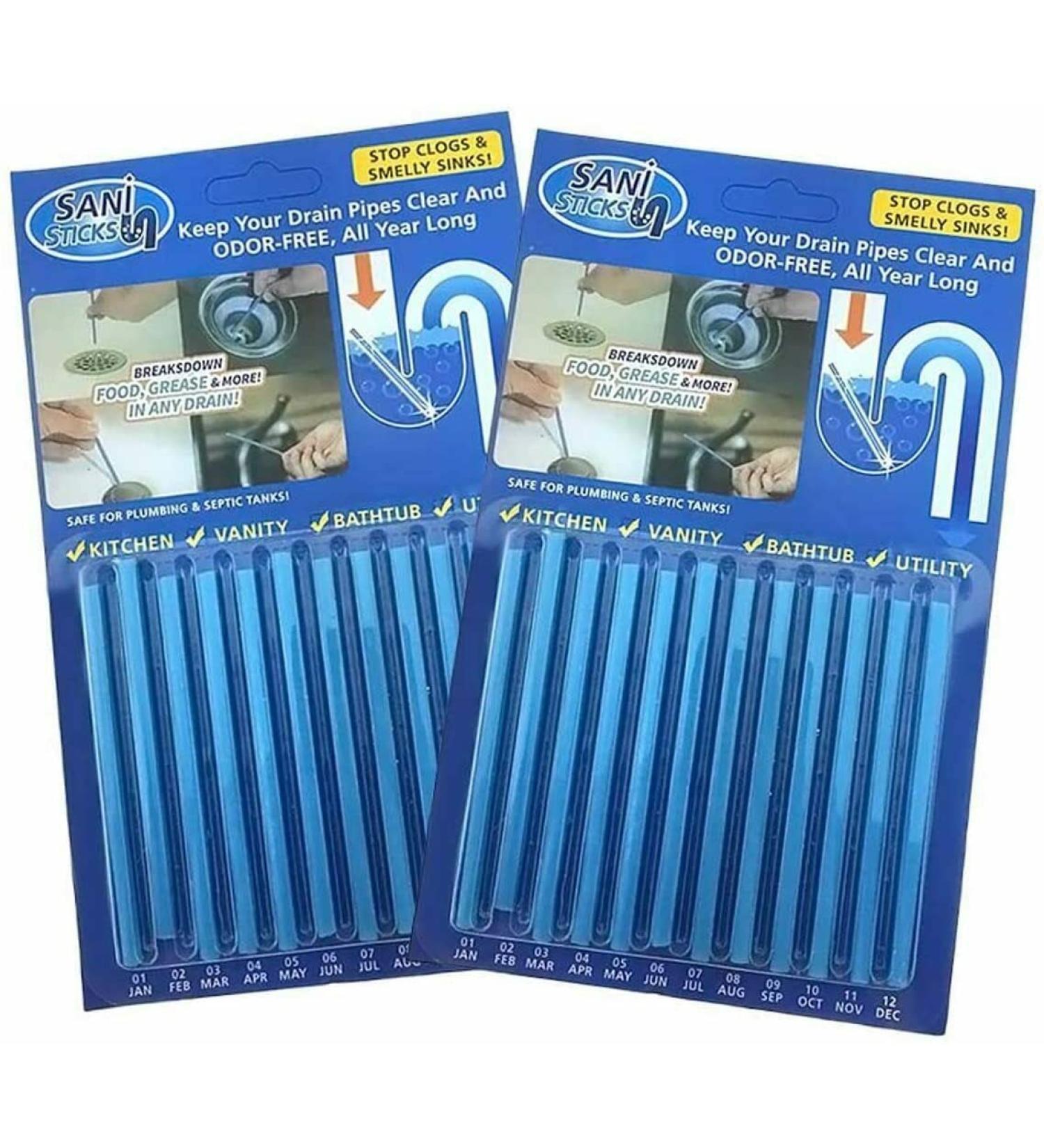 24pcs Sani Drain Cleaner Sticks Sink Deodoriser Keeps Drains & Pipes Clear & Odour free - Buy Online on GoSupps.com