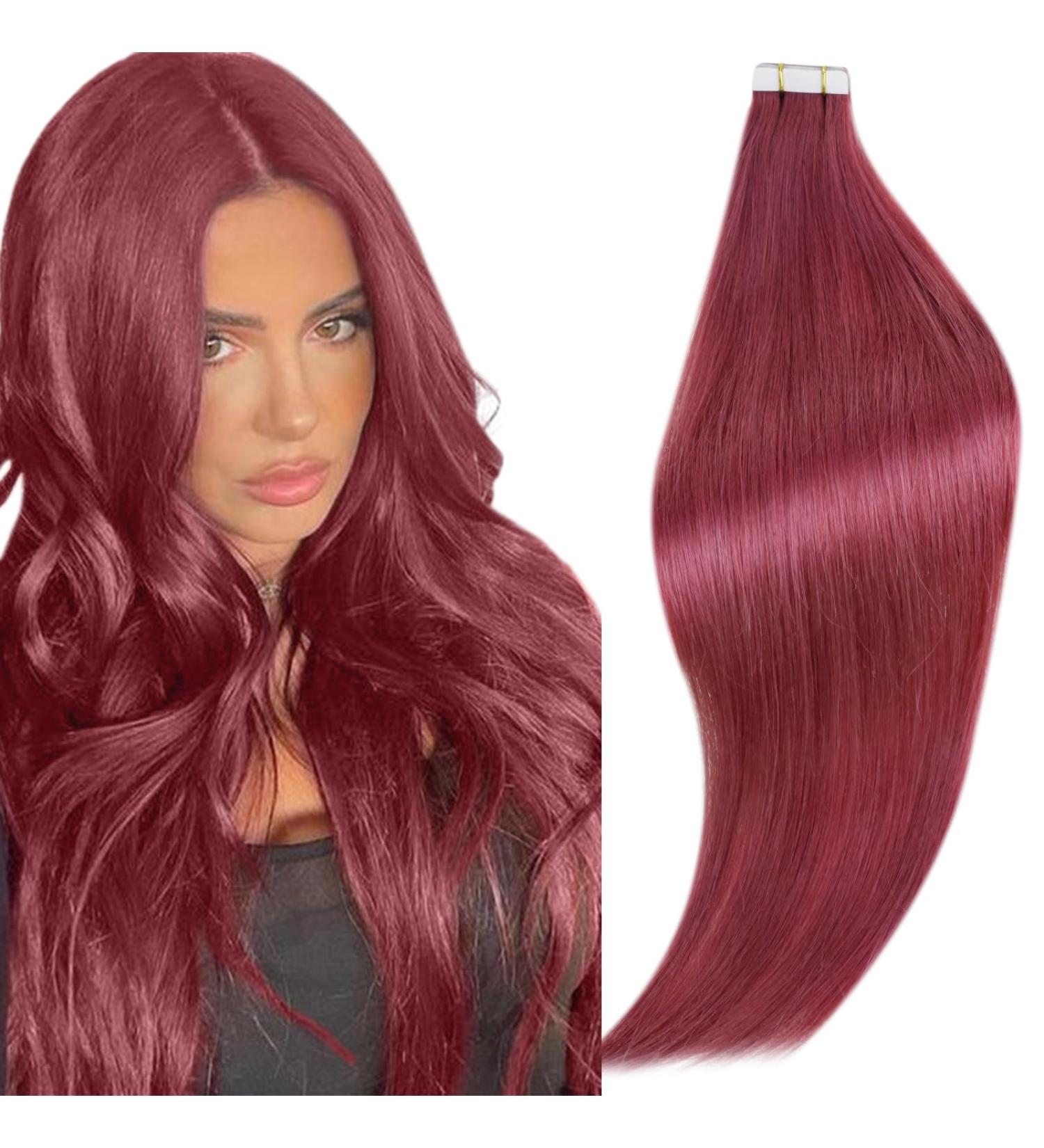RUNATURE Colored Burgundy Tape in Hair Extensions 22 Inch 25g - Red Human Hair - Buy Online on GoSupps.com