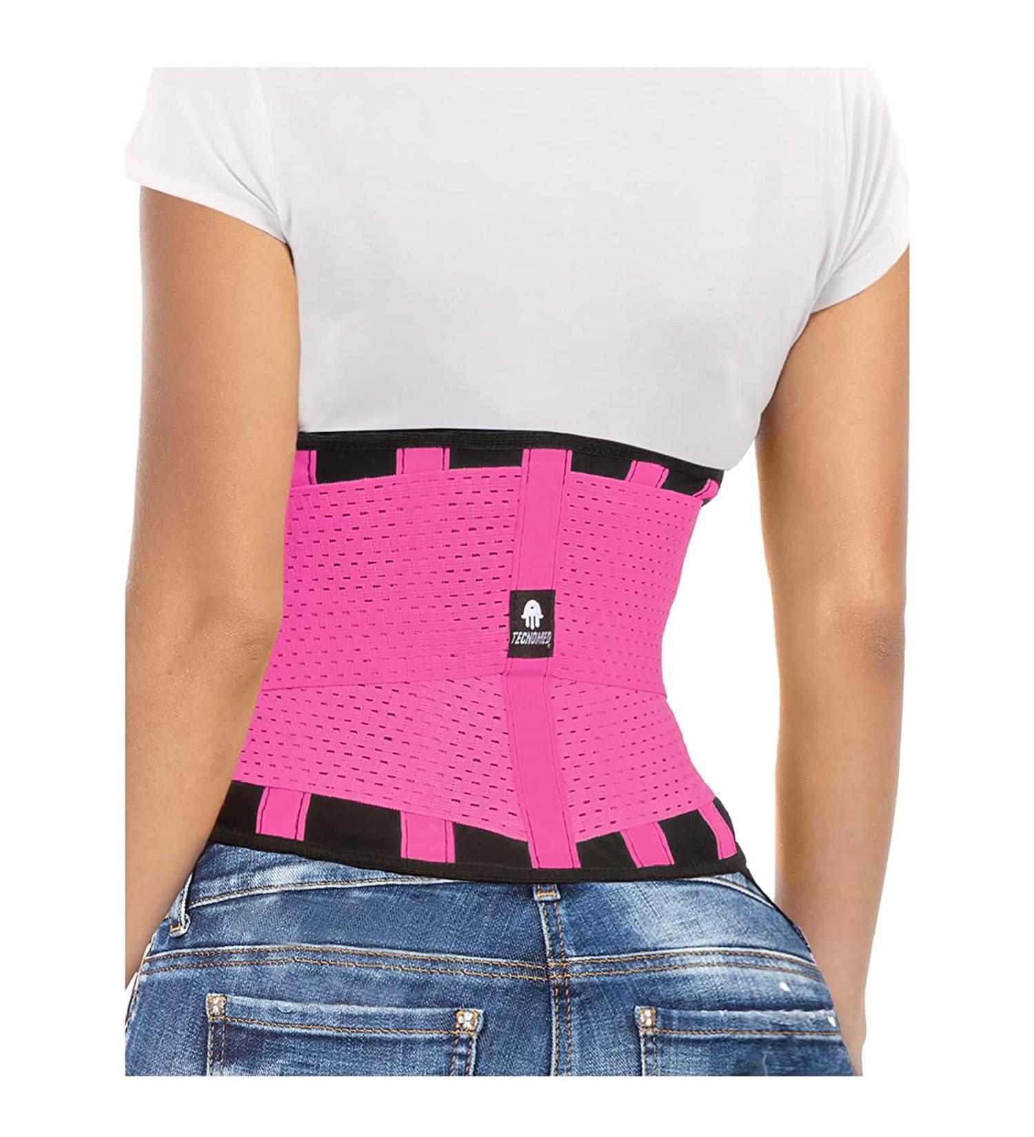 Tecnomed Back Brace for Men & Women - Relief for Back Pain Herniated Disc Sciatica & Scoliosis - Breathable Lower Back Belt for Weightlifting & Posture Correction - Pink Medium - Buy Online on GoSupps.com
