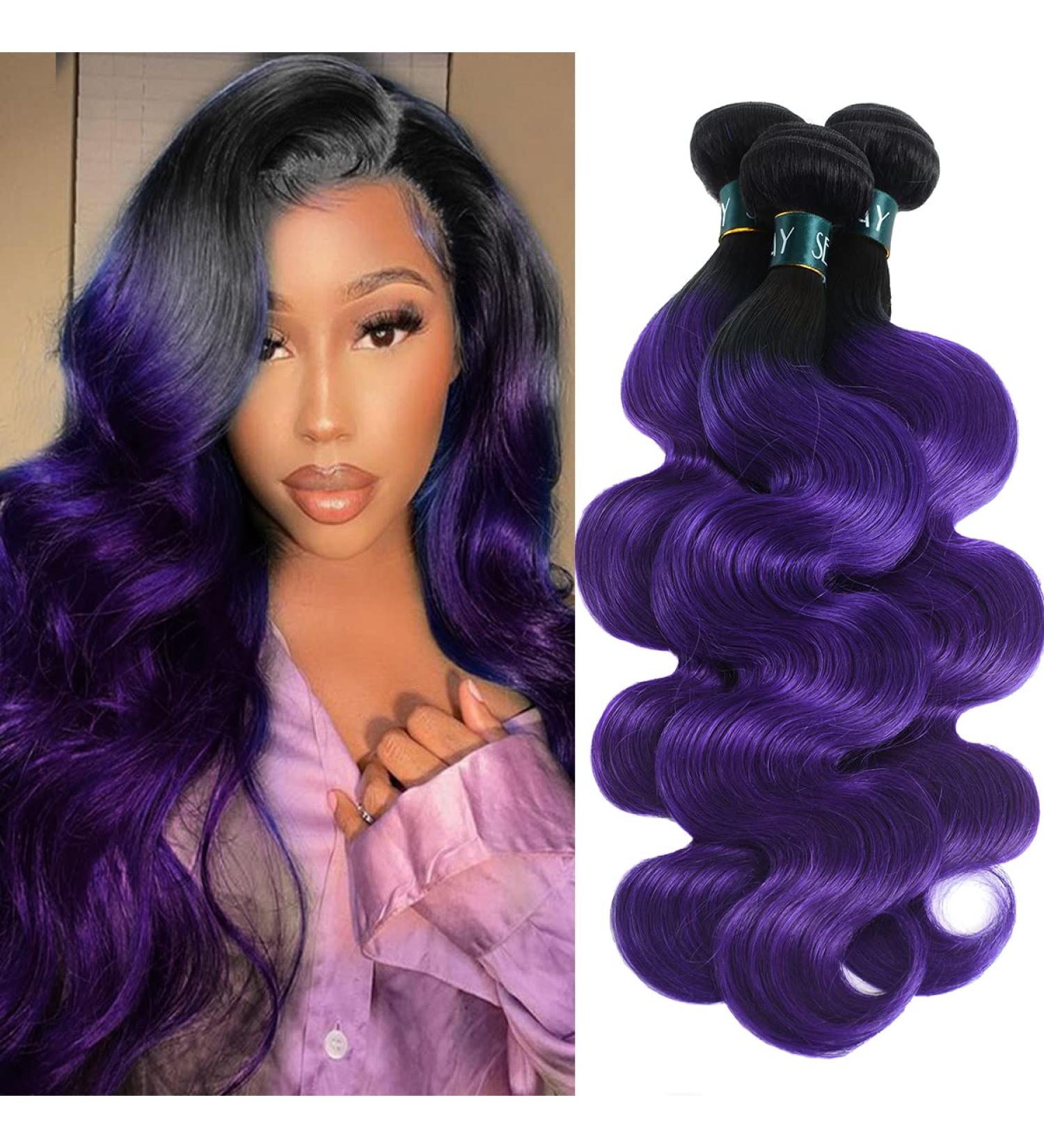 SEXAY Purple Bundles Body Wave Human Hair Weave - 3 Bundles Virgin Brazilian Remy Hair Ombre 1b/Purple - 12 14 16 inch - For Women - Buy Online on GoSupps.com