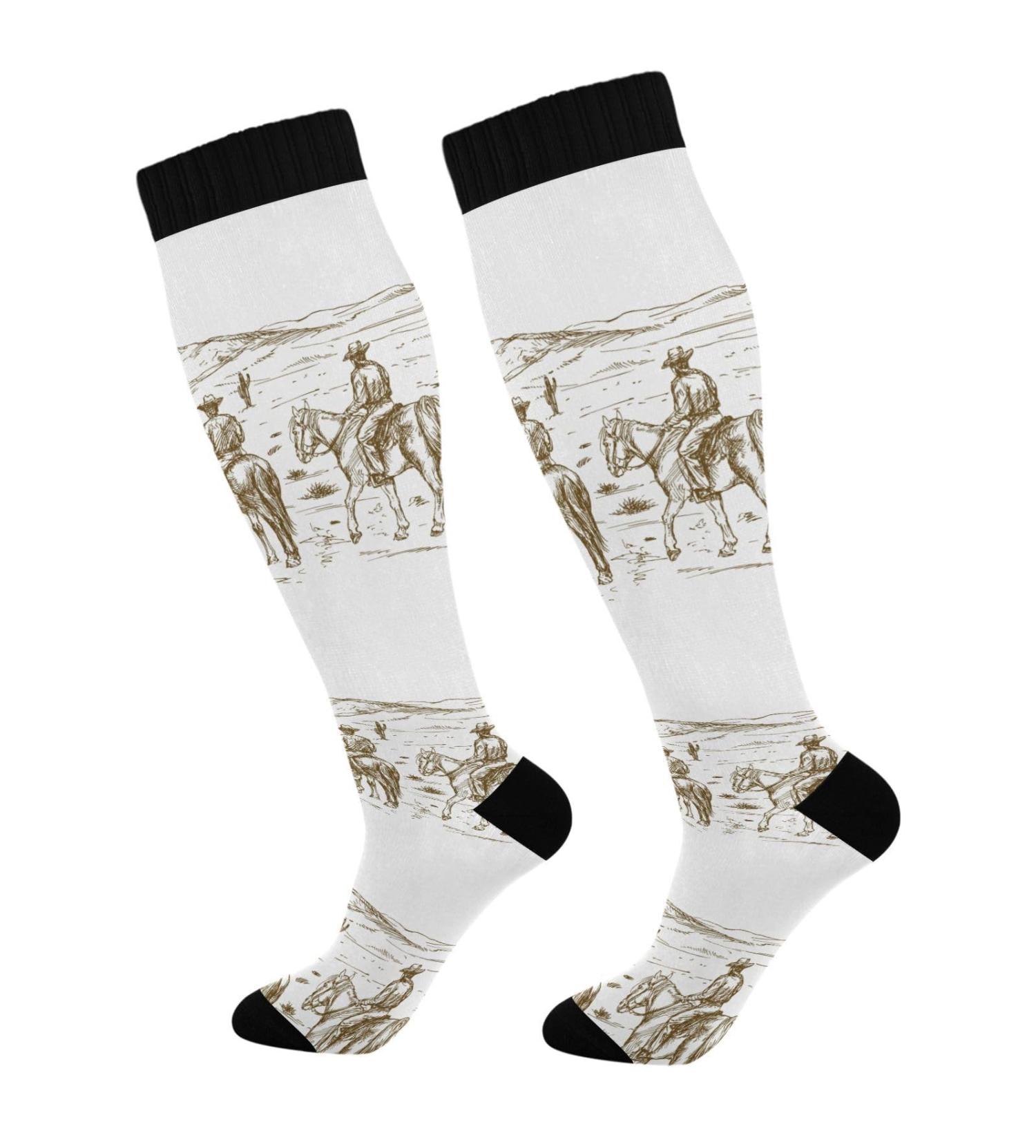 Haskirky High Elasticity Compression Socks - Desert Cowboy Inspired Knee-High Socks for Adult Leisure, Fatigue Relief, and Running - 1 Pair - Buy Online on GoSupps.com