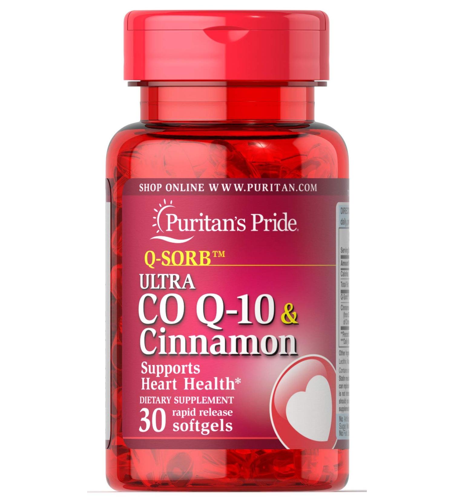 Puritan's Pride Q-Sorb Ultra Co Q-10 200 mg & Cinnamon 1000 mg-30 Rapid Release Softgels