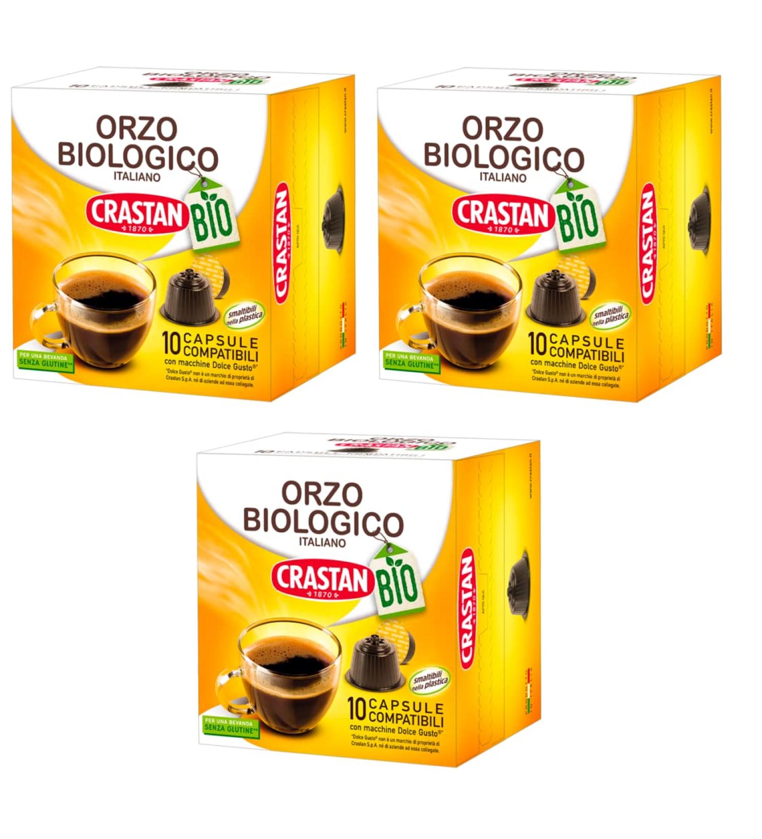 3 x Crastan Orzo Biologico in Capsule Organic Barley in Dolce Gusto Compatible Capsules - Each pack contains 10 capsules 100% Italian Barley naturally caffeine free - Buy Online on GoSupps.com