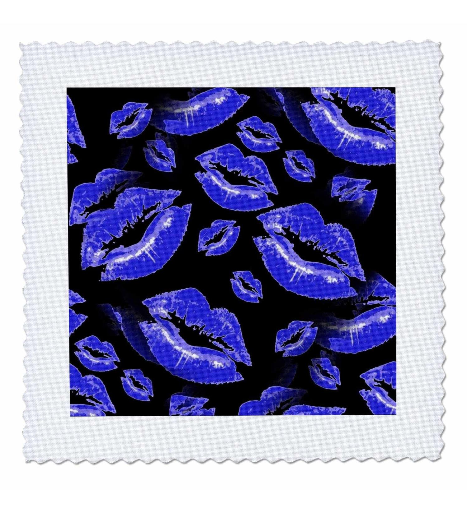 16x16 inch Quilt Square - Two Kisses Collided Lip Bold Blue Lips Pattern Pattern - Lipstick Kisses