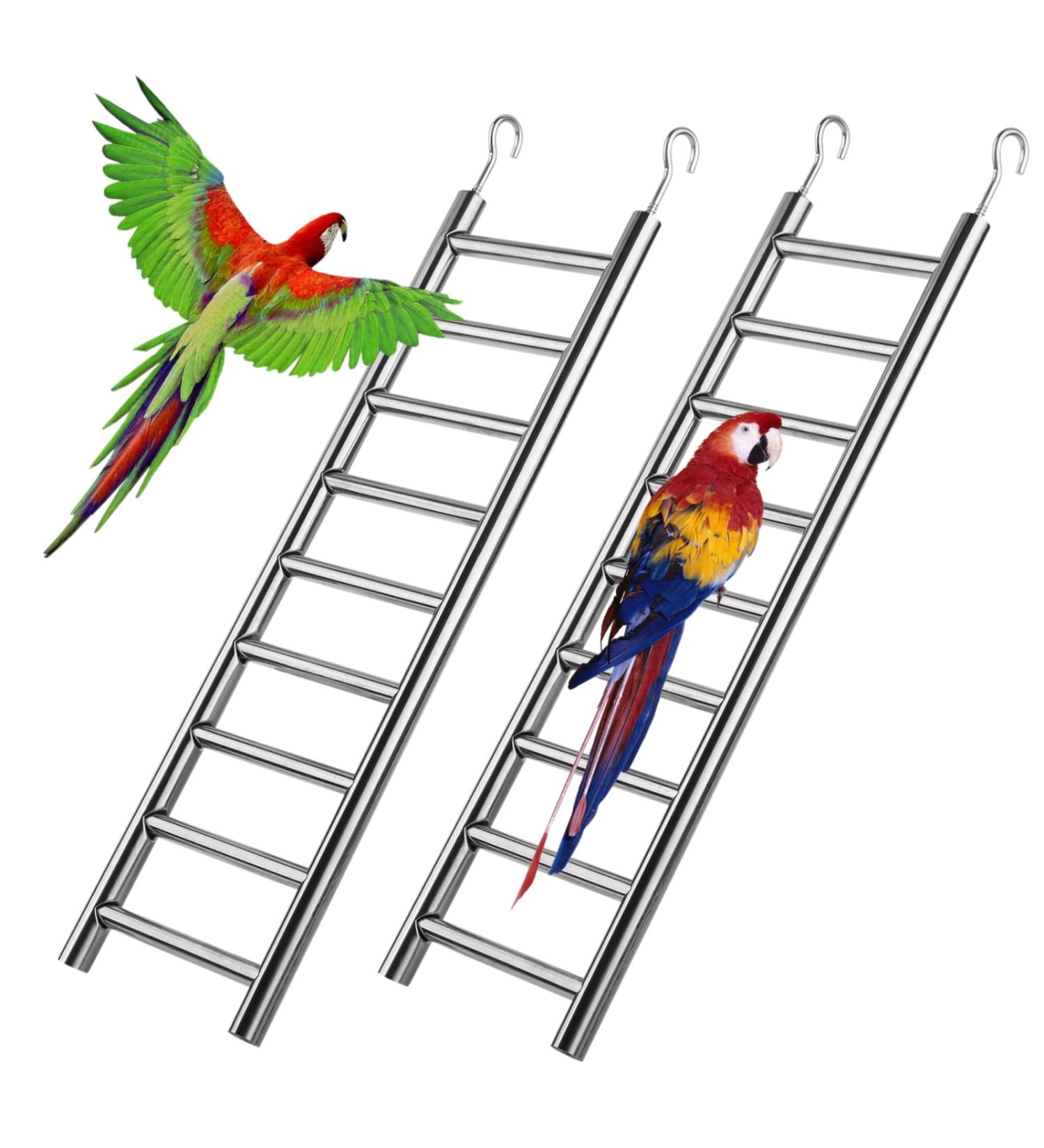 Gekmor 2 Pack Parrot Ladders - 9 Steps Stainless Steel Rustproof Non-Slip Perfect Bird Cage Accessories for Nymphensittich Cacadu & Love Birds - Buy Online on GoSupps.com