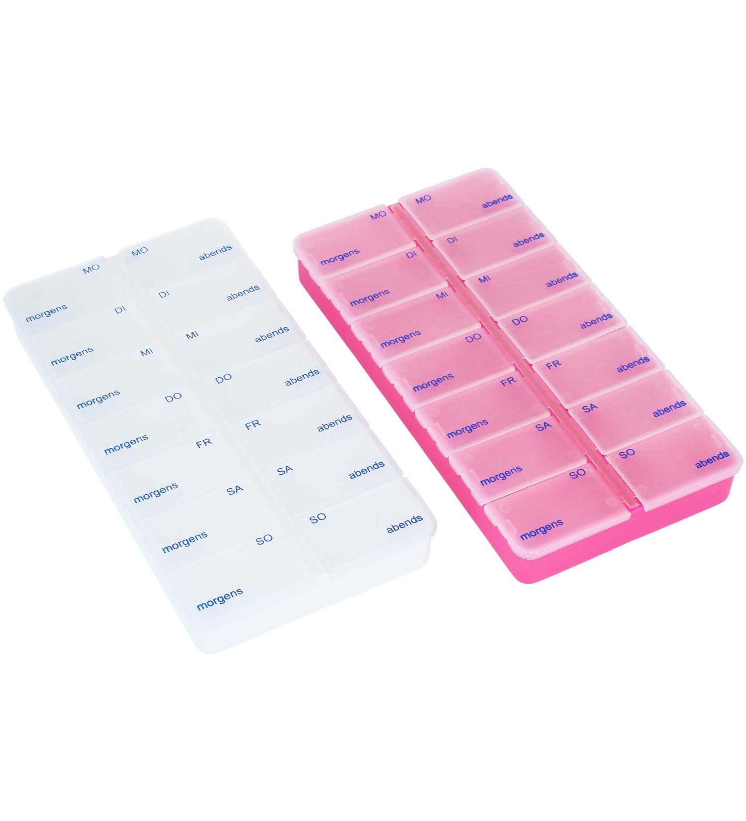 COM-FOUR 2x Drug Doser - 7-Day Medication Box with 2 Compartments - Pill Organizer - Tablet Storage - Pink/White - 02 Pieces - Buy Online on GoSupps.com