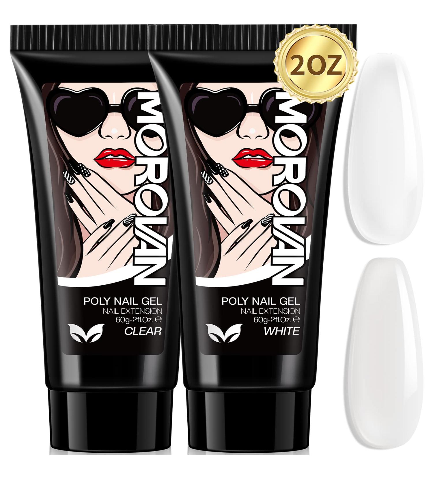 Morovan 2OZ Poly Extension Gel Nail Set - Clear and White Colors for Professional DIY Nail Art - Buy Online on GoSupps.com