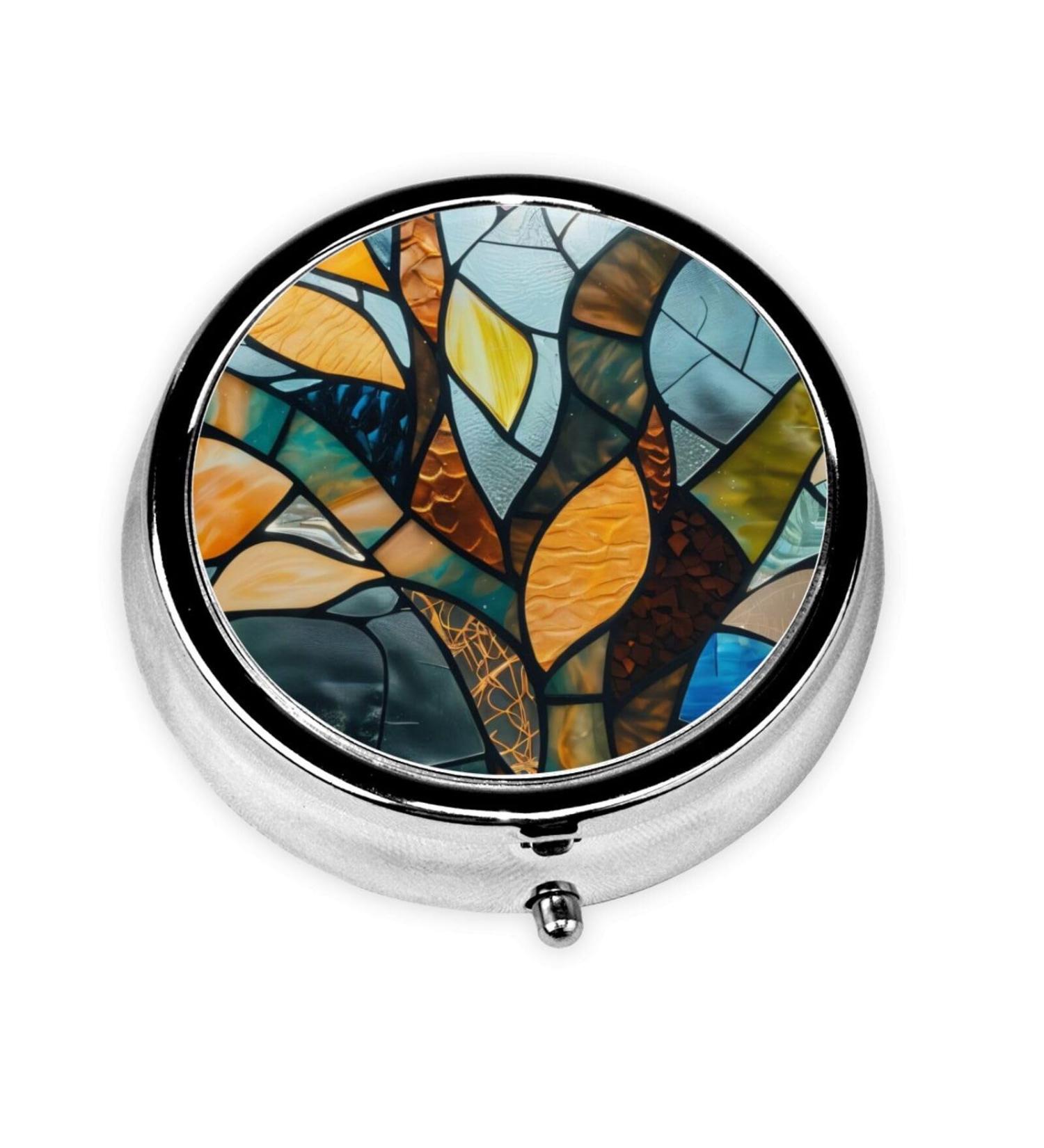 Tree of Lenses Portable Metal Pill Box - Round Mini 3-Compartment Design for Small Pills | Travel Essential in Black - Buy Online on GoSupps.com