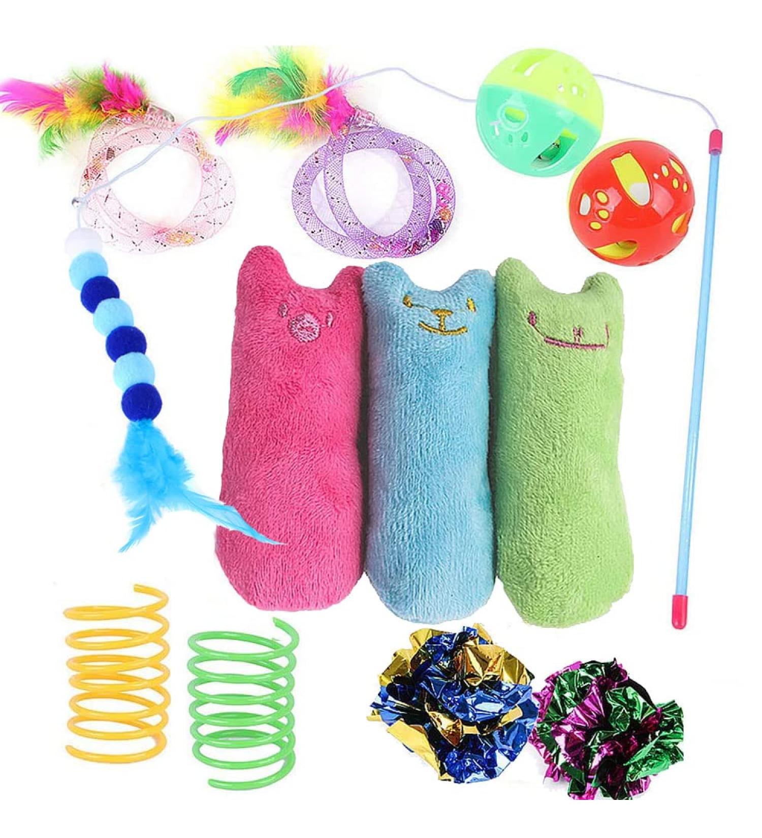12 Pcs Cat Toys for Indoor Cats Kitten Plush Catnip Toy Cat Teeth Cleaning Toys Interactive Cat Feather Teaser Wand Spring Toy 12Pcs - Buy Online on GoSupps.com