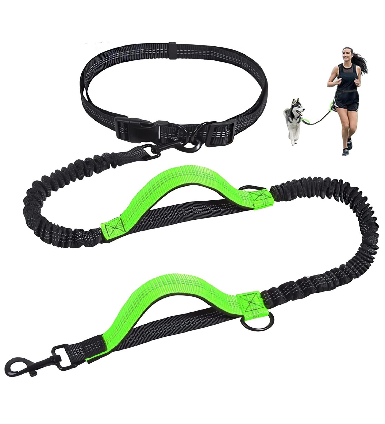 Unipampa Jogging Dog Leash - Hands-Free Leash with Belly Belt for Small & Medium Dogs | Reflective Adjustable 120-170 cm Double Handle Green - Buy Online on GoSupps.com