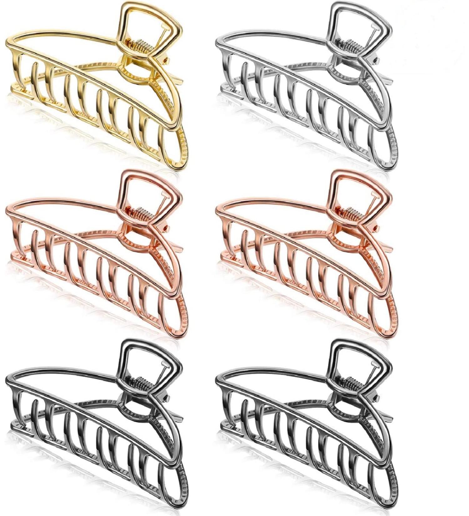 Large Metal Claw Clips Set - Non-slip Hair Catch Jaw Clamp for Women and Girls - 6 Pieces (Gold, Silver, Rose Gold, Black) - Buy Online on GoSupps.com