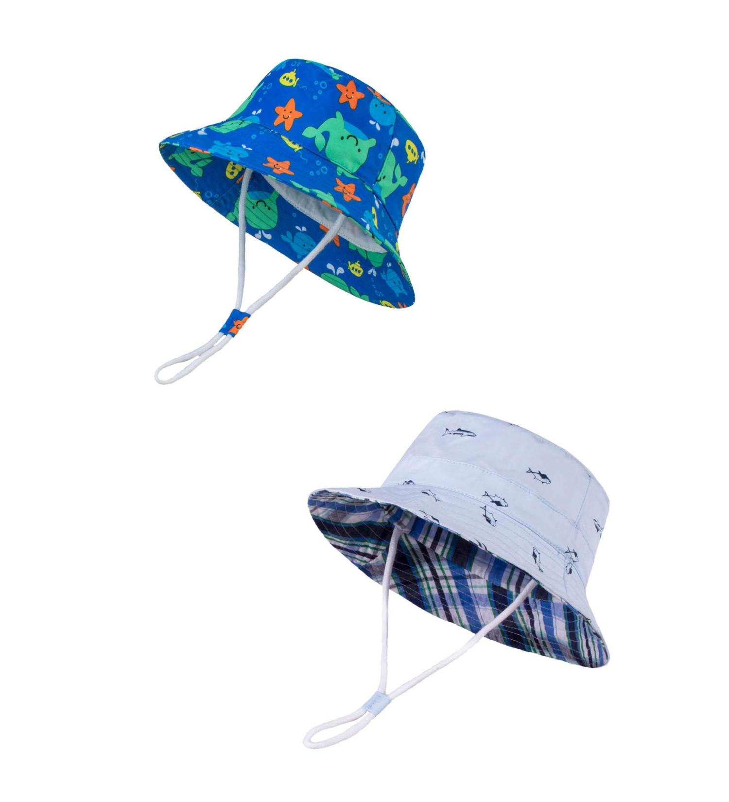 LANGZHEN Baby Girls Beach Sun Hat | Adjustable Wide Brim Toddler Kids Hat with Chin Strap | Whale+Blue Fish Design | 1-2 Years - Buy Online on GoSupps.com