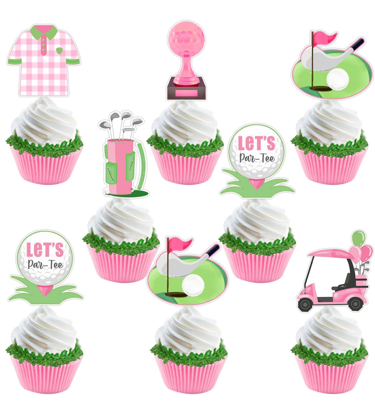 Golf Cupcake Topper for Girls Pink Golf Theme Party Decoration Golf Cart Ball Cap Club Shirt Pink Birthday Party Decoration for Sports Theme Party Baby Shower Birthday Let s Par-tee Time - Buy Online on GoSupps.com