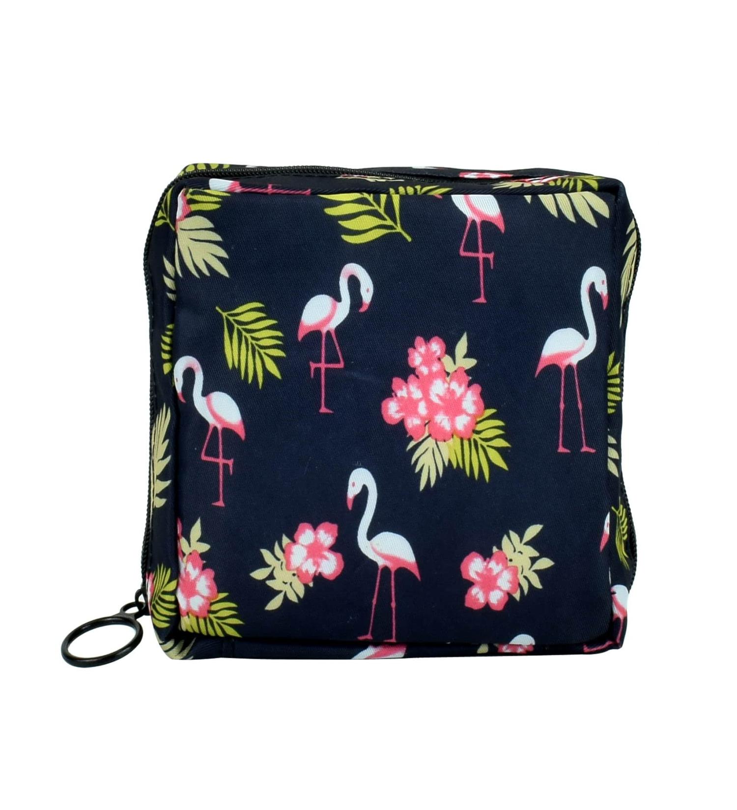 Sanitary Napkin Storage Bag & Menstrual Cup Pouch - Black Flamingo Print | Portable Feminine Period Pouch for Girls & Women - Buy Online on GoSupps.com