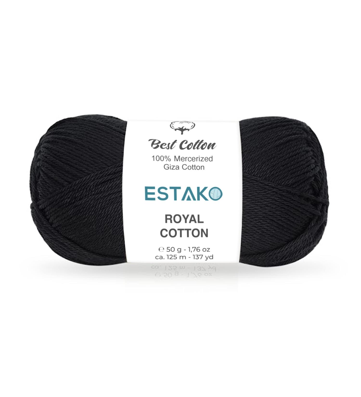 Estako Royal Cotton 100% Mercerized Giza Cotton Yarn - Super Fino 1 Skein in Black for Crochet & Knitting - 1.76 Oz (50g) / 137 Yrds (125m) - Buy Online on GoSupps.com