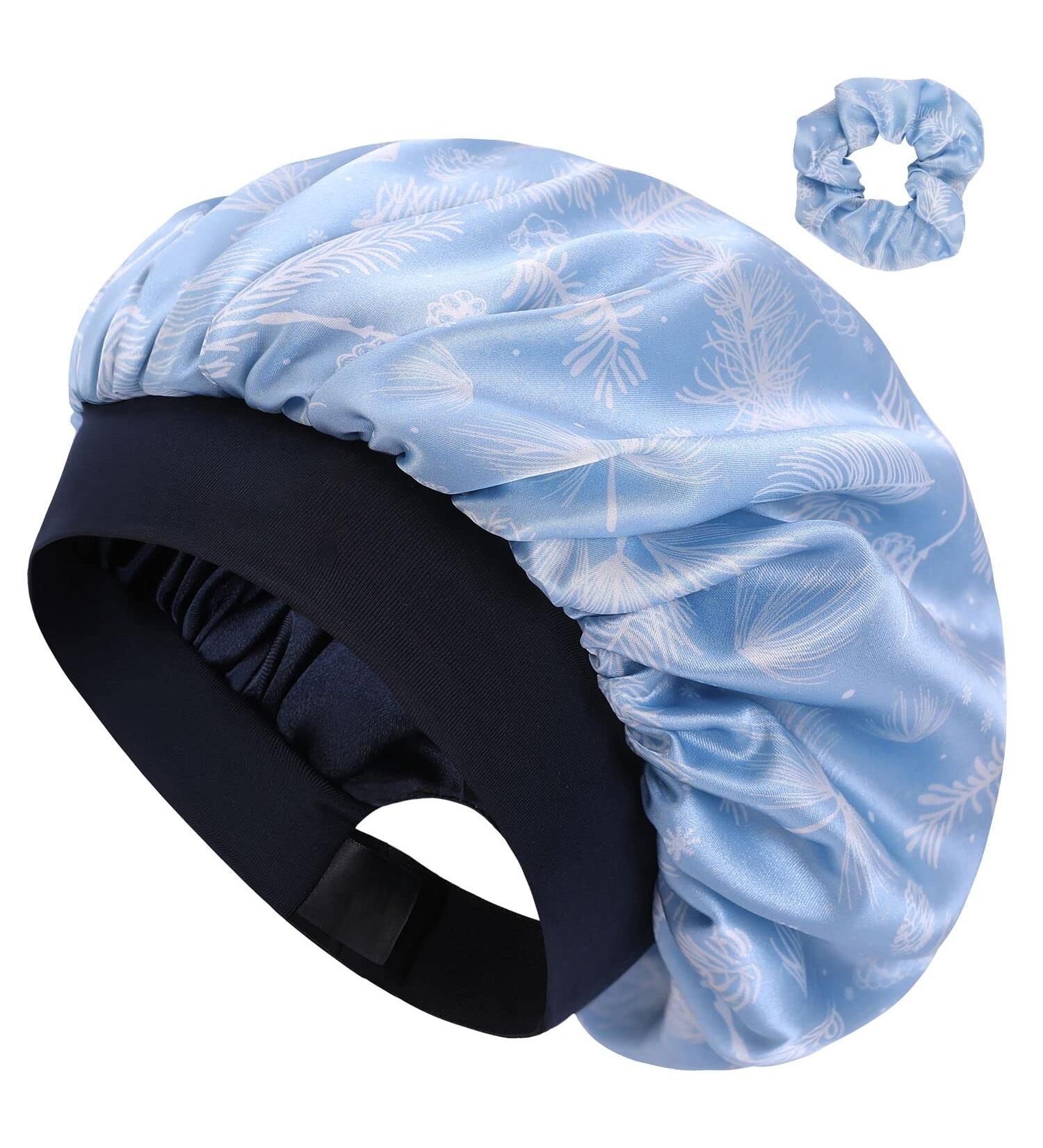 Leaf Pattern Silk Satin Sleep Cap for Curly Hair - Adjustable Double Layer Bonnet for Women - Buy Online on GoSupps.com