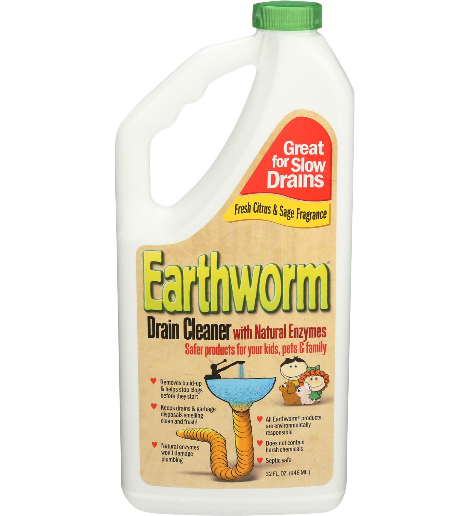 Earthworm Drain Cleaner - Family Safe, 32 Fl Oz | Eco-Friendly & Effective - Buy Online on GoSupps.com