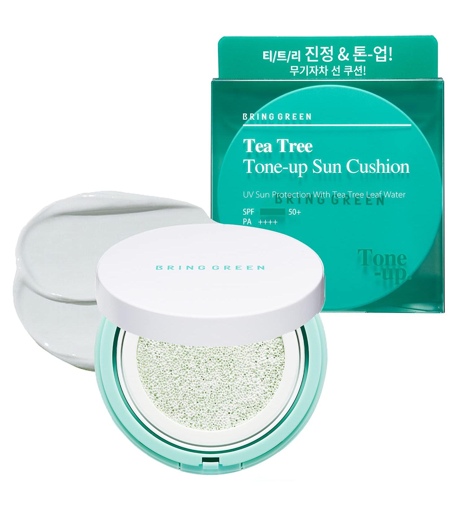 BRING GREEN Tea Tree Tone-up Sun Cushion SPF 50 | Zinc Oxide Sunscreen for Sensitive Skin | Redness Relief & Sebum Control - Buy Online on GoSupps.com