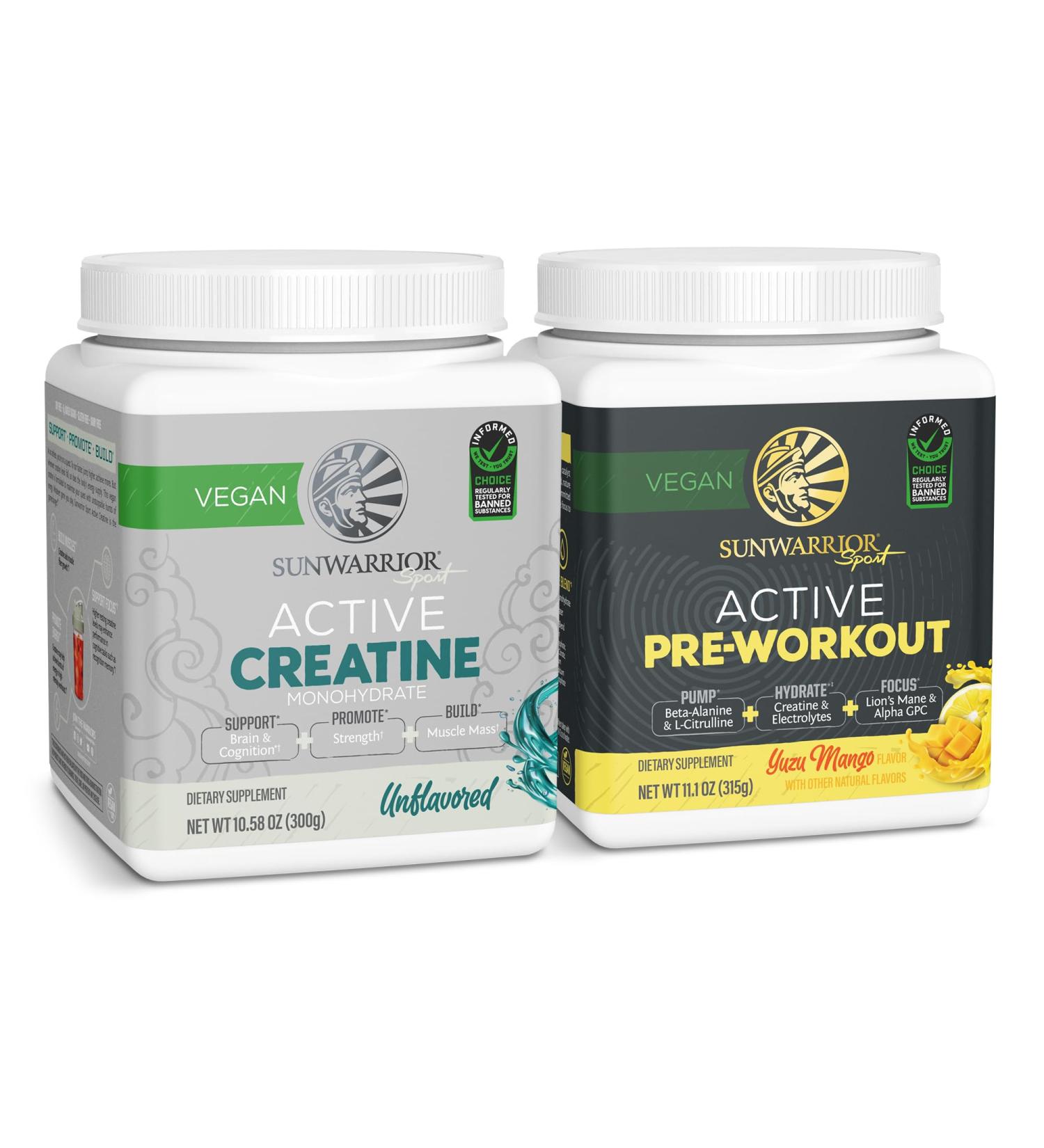 Active Preworkout Hydration Blend & Creatine Monohydrate Powder Set | Bundle & Save | Non-GMO Soy Dairy Filler & Gluten Free (60 Servings Unflavored Creatine 30 Servings Yuzu Mango Pre Workout) - Buy Online on GoSupps.com