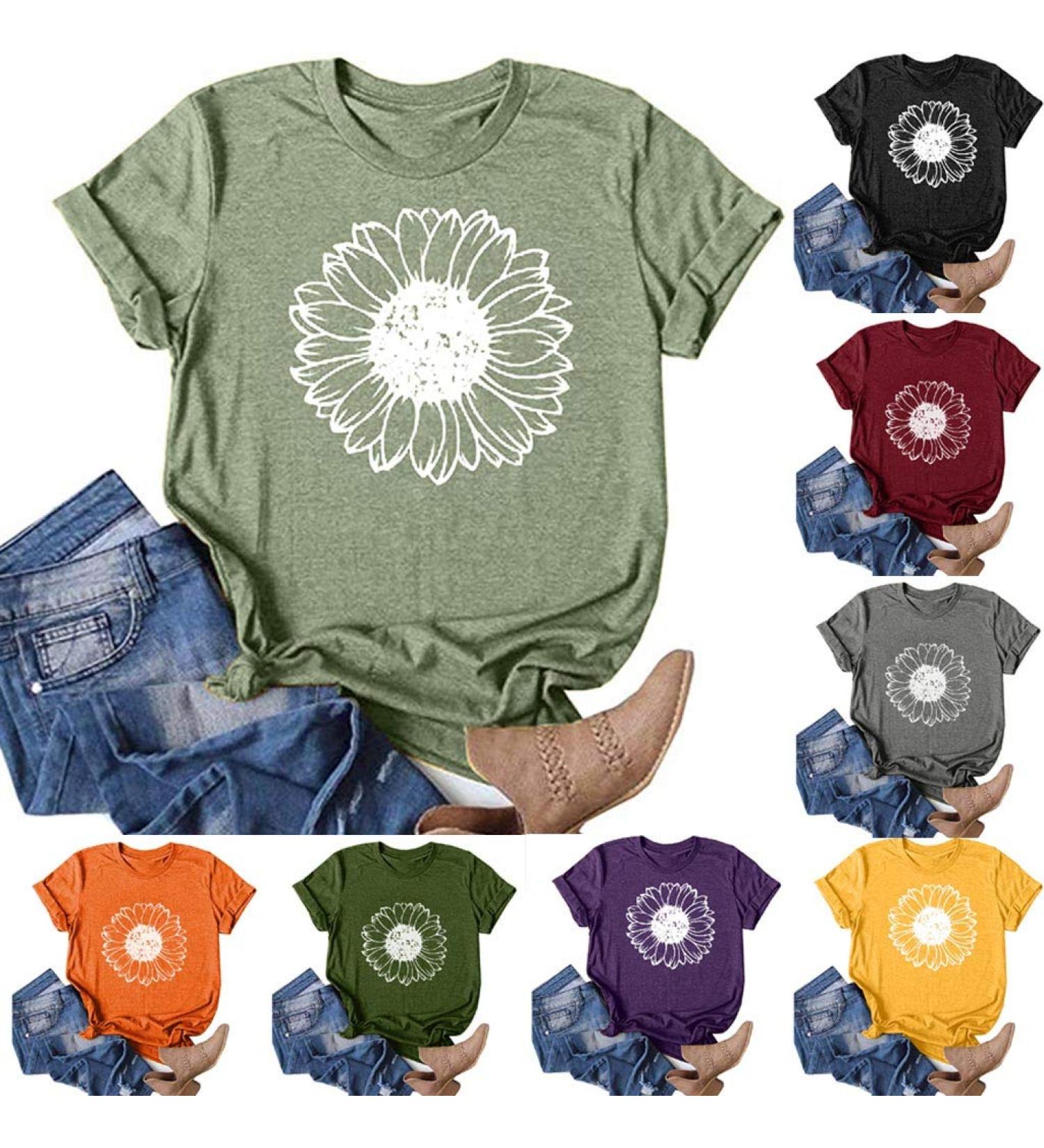 DAZLOR Women's Sunflower Graphic Tee - Summer Crew Neck Shirt for Teen Girls | B-Light Green 4X-Large - Buy Online on GoSupps.com