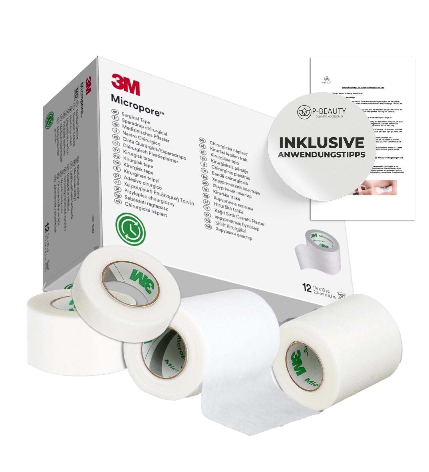 3M Micropore White Non-Woven Adhesive Tape with Instructions for Use by P-Beauty for Eyelash Extensions Hypoallergenic Breathable and Waterproof Bandages Skin Adhesive Tape and - Buy Online on GoSupps.com