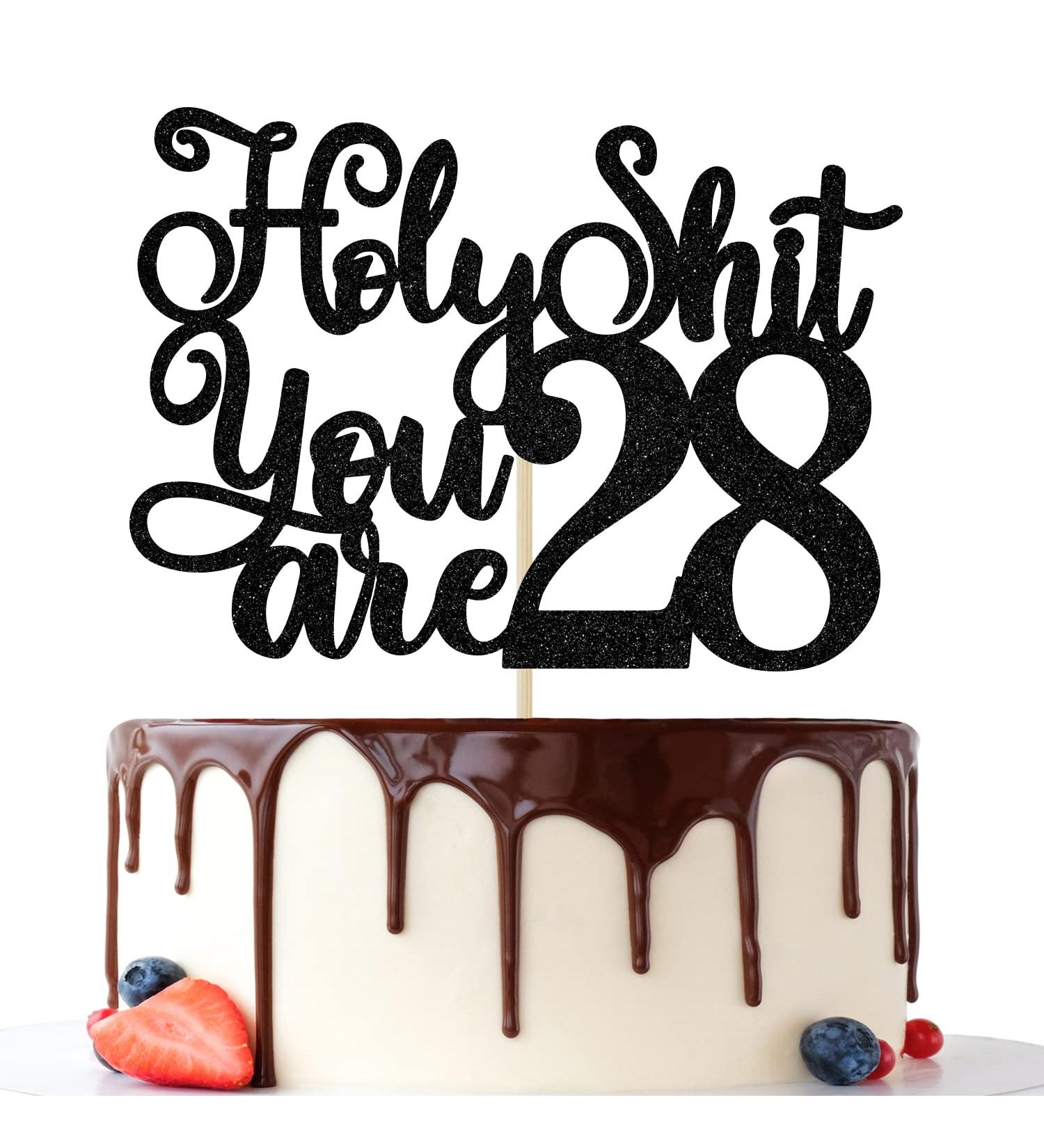 Happy 28th Birthday Cake Topper 28 & Fabulous Cheers to 28 Years Cake Decor Funny 28th Birthday Decorations Men Women Black Glitter - Buy Online on GoSupps.com