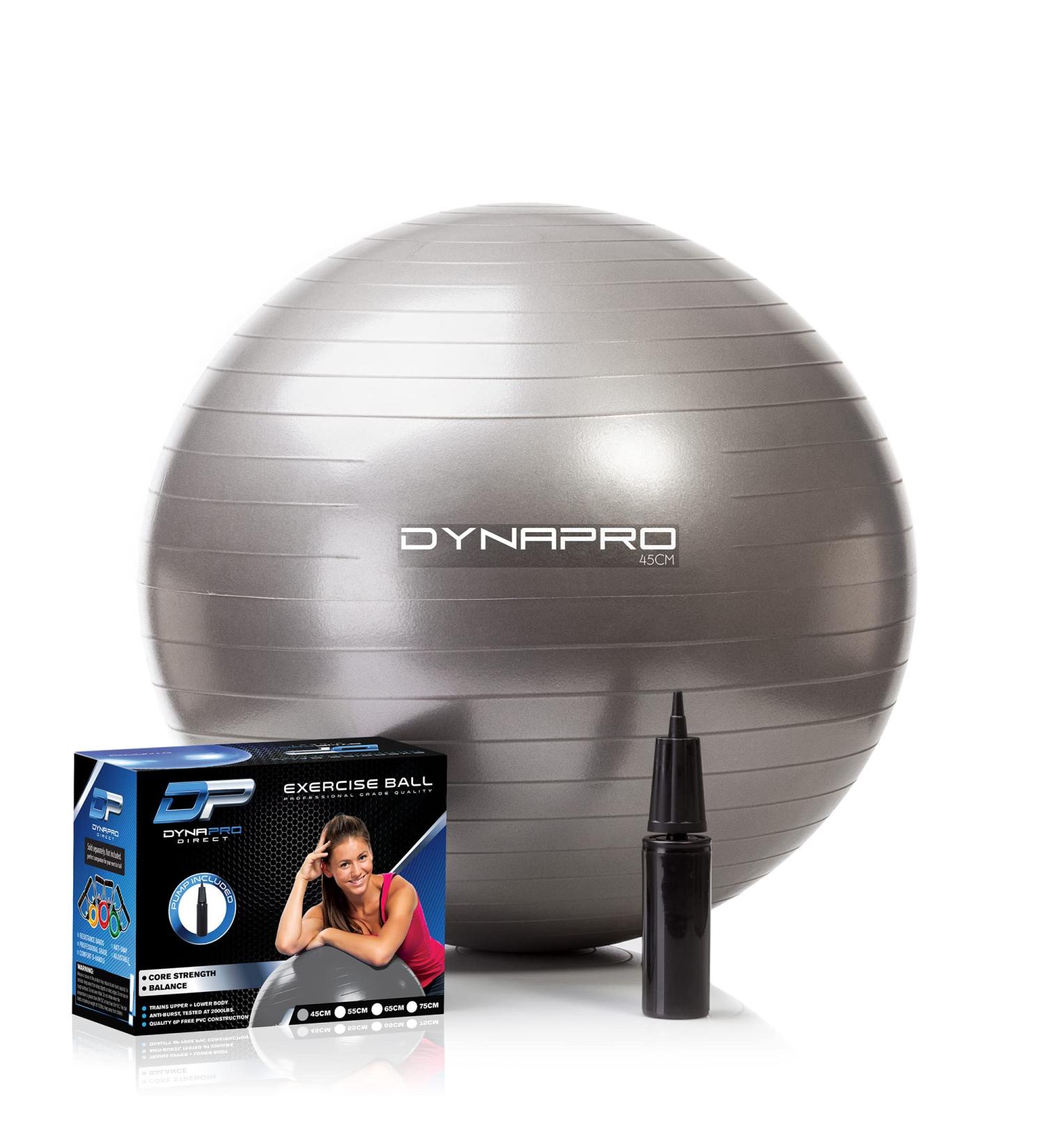 DYNAPRO 55cm Silver Exercise Ball - Extra Thick Anti-Burst Material for Home Gym, Yoga, and Pregnancy - Supports over 2200lbs - Buy Online on GoSupps.com