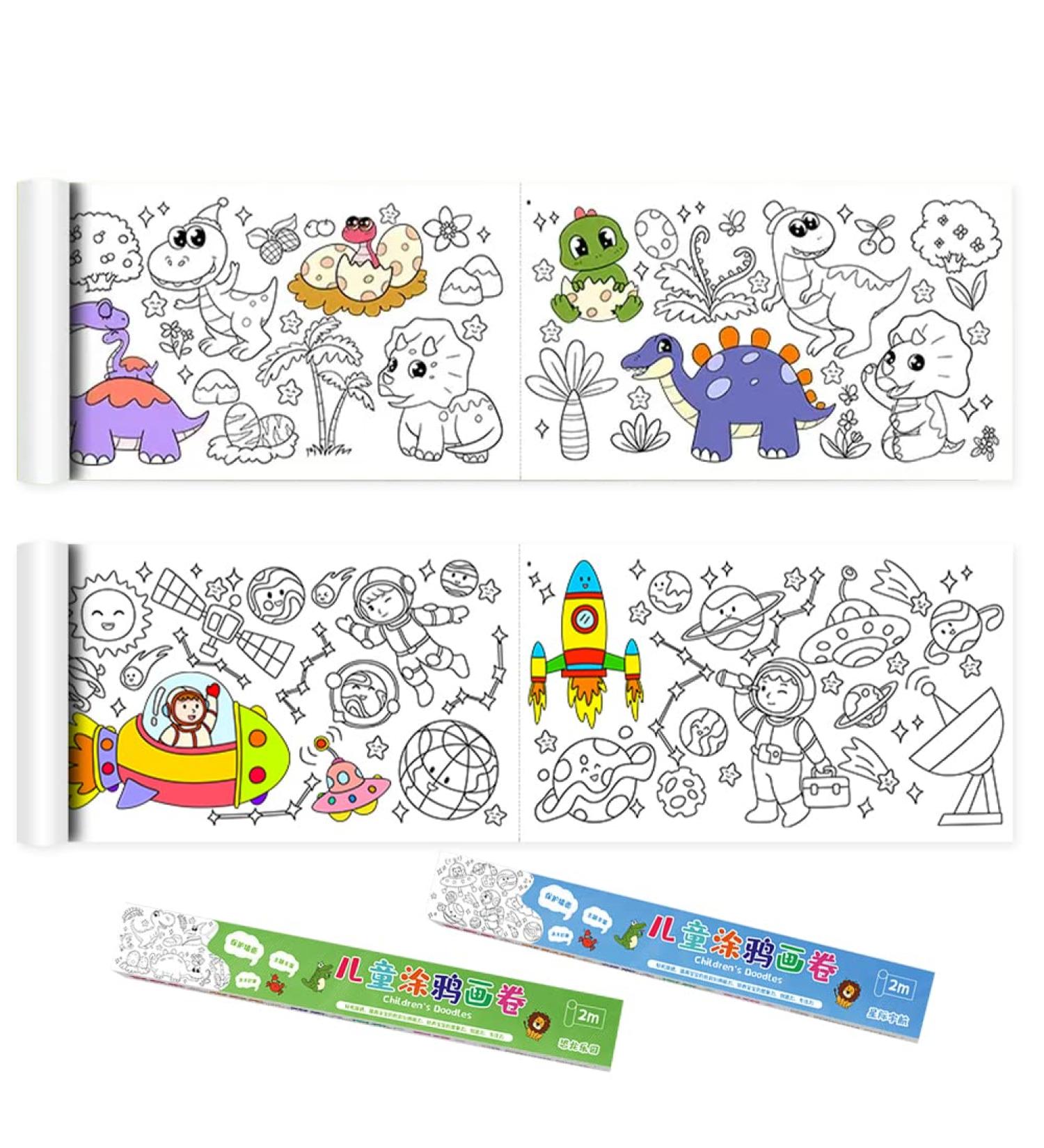 2 Pack Children's Drawing Roll - Animal Coloring Paper for Kids - Sticky DIY Painting Paper Rolls - Wall Coloring Stickers - Coloring Books - Dinosaur and Astronaut Theme - 79 x 11.8 - Toddler Friendly - Buy Online on GoSupps.com