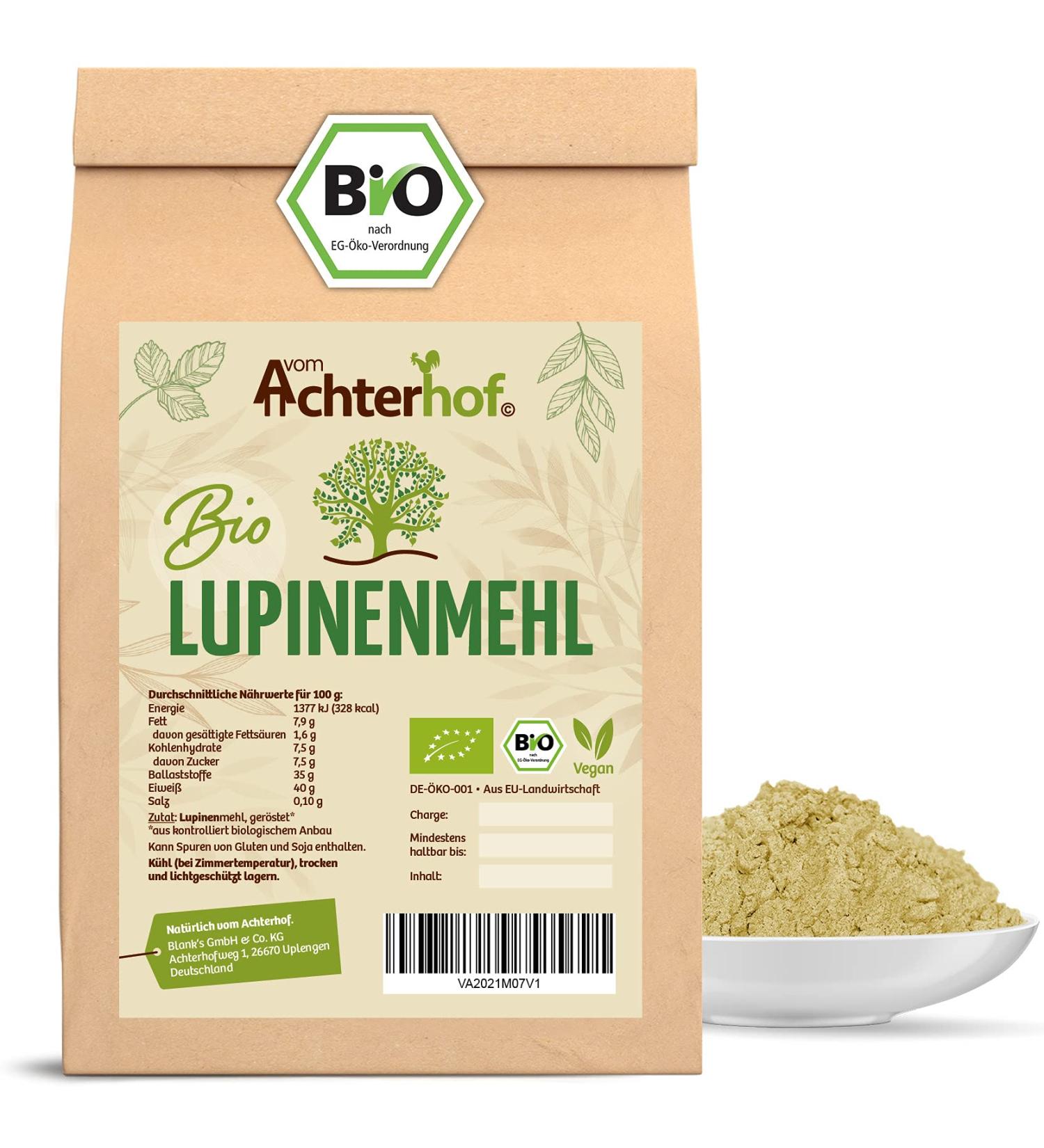 Lupine flour Bio 1000g |Ideal protein supplier with many fiberdoes not contain gluten |slightly nutty taste and an ideal consistencyPerfect for cooking and baking |From the Achterhof