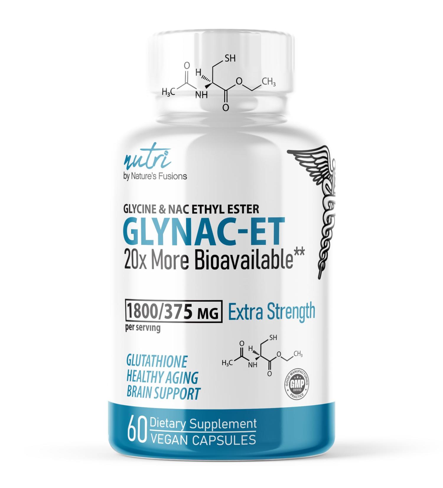 Buy GlyNAC-ET NAC Ethyl Ester + Glycine - Extra Strength 375mg NACET 1800mg Glycine - 20x More Bioavailable Anti-Aging Supplement (60 Capsules) | Boost Glutathione International Shipping Available - Buy Online on GoSupps.com
