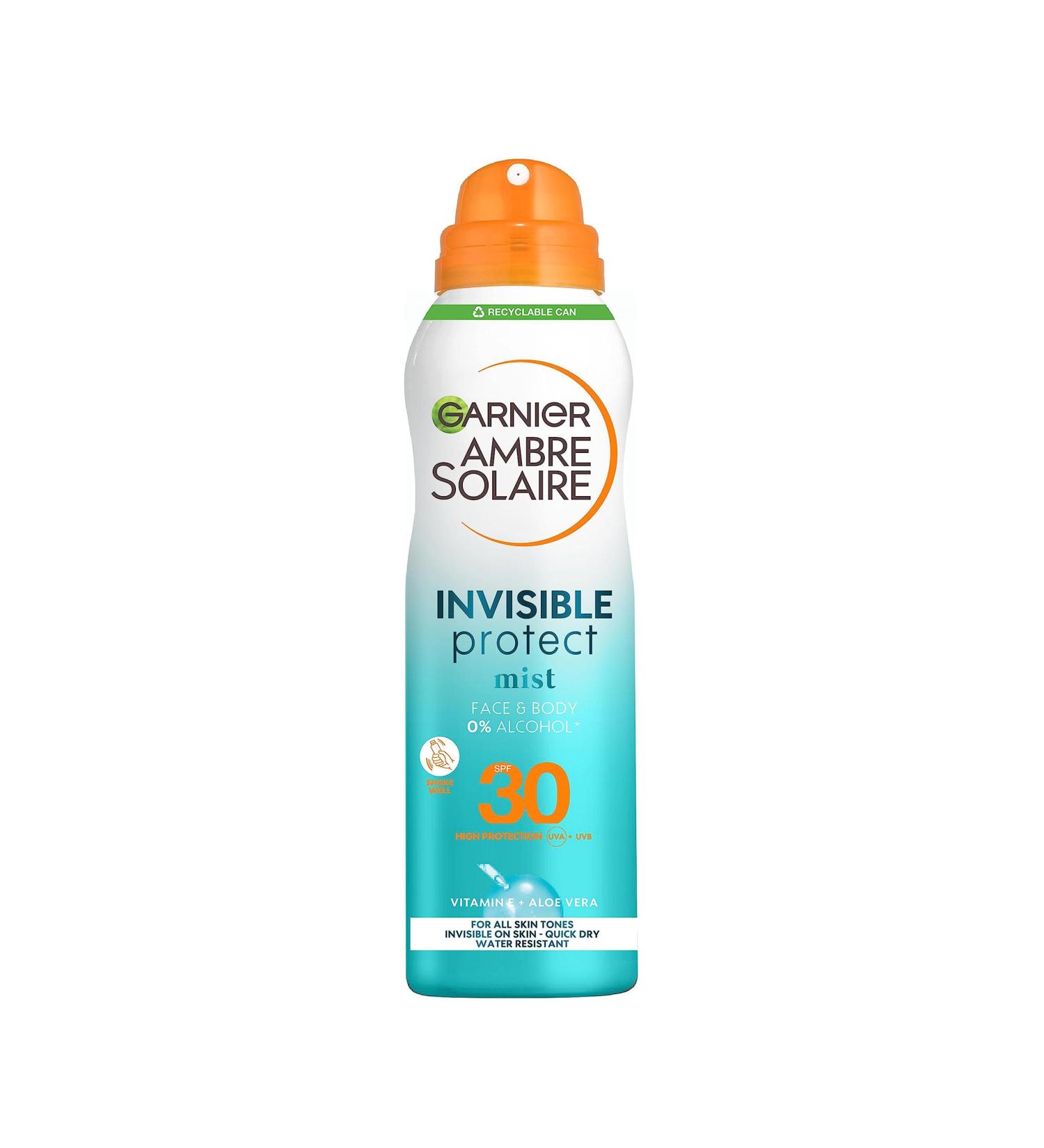 Garnier Ambre Solaire SPF 30 Transparent Sun Cream Spray Quick Dry High Sun Protection Factor 30 Water Resistant Sunscreen Aloe Vera UVA & UVB Protection Invisible Protect Mist 200 ml 200 ml (Pack of 1) SPF 30 - Buy Online on GoSupps.com