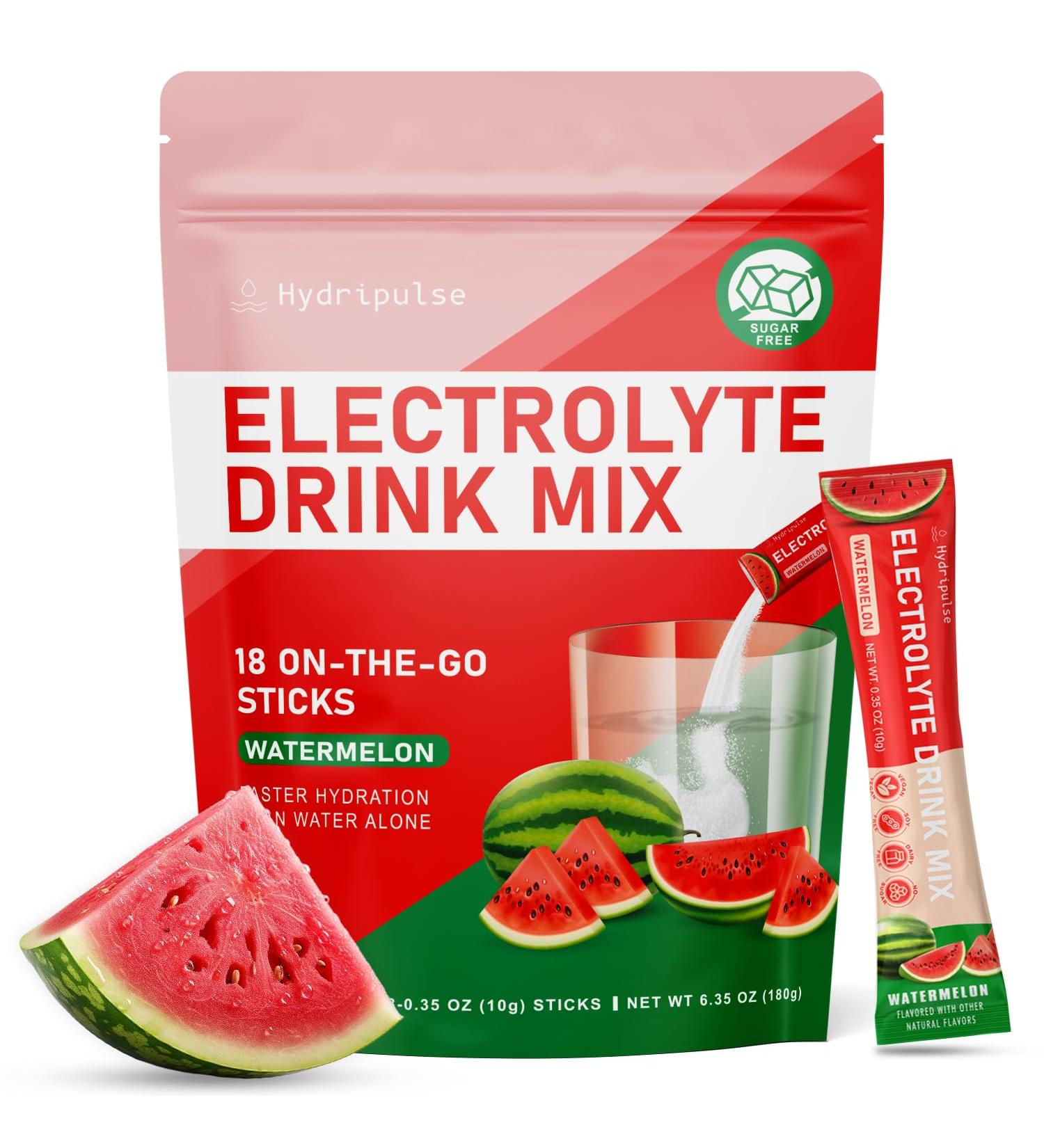 HydriPulse Electrolytes Powder Packets - Sugar Free, Naturally Flavored, 10 Electrolyte & Vitamins Electrolyte Drink Mix - Watermelon Flavors, Keto Friendly, Vegan, Non- GMO, 18 Packets - Buy Online on GoSupps.com