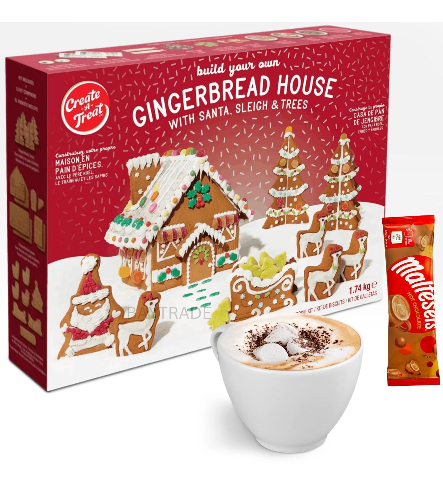 Gingerbread House Kit Pre Baked 1.8KG XL|Reindeer Xmas Tree Santa Sleigh Writing Icing Cookies Gummy Sweets Buttons Holly Leaves Berries Jelly Beads Add Candy Cane Fun Christmas Gifts for Family Kids - Buy Online on GoSupps.com