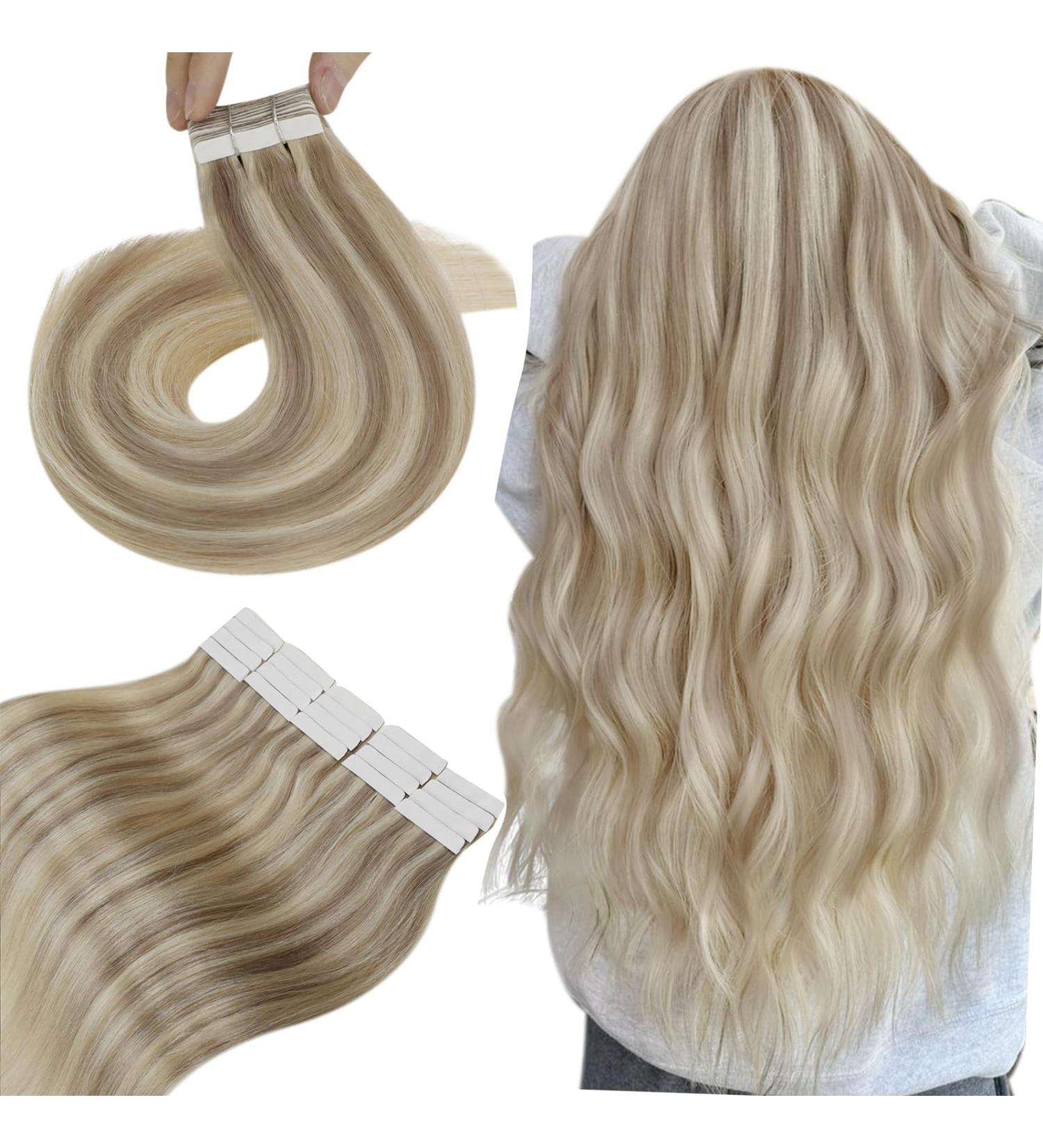 Tape in Hair Extensions Blonde Human Hair Extensions Tape in Highlight Medium Blonde Human Hair Tape in Hair Extensions Real Human Hair Silky Straight 18Inch 50g - Buy Online on GoSupps.com