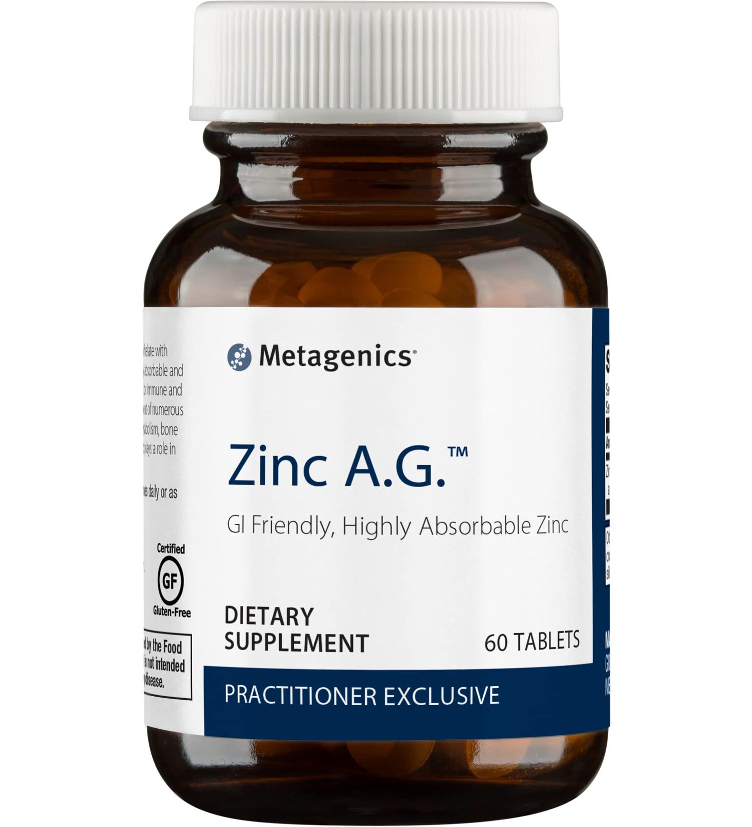 Metagenics Zinc AG 20 mg Highly Absorbable GI Friendly Zinc Supplement - 60 Tablets (Unflavored) - Buy Online on GoSupps.com