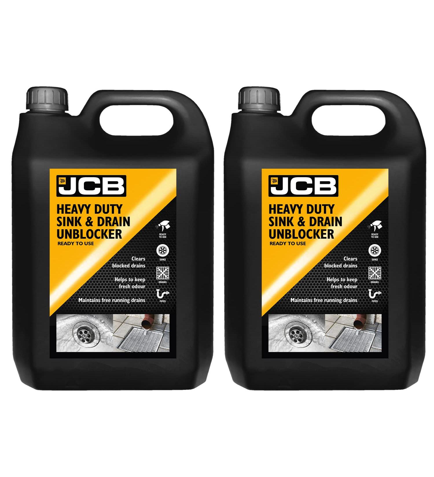 JCB 2 x 5L Heavy Duty Sink & Drain Unblocker - Ready To Use - Clears Blocked Drains And Helps To Keep Fresh Odour - Buy Online on GoSupps.com