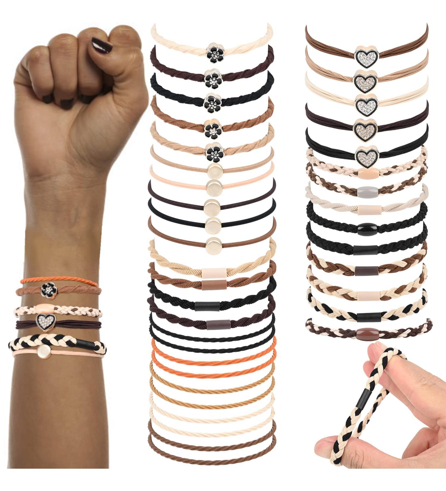 VAIPI 38Pcs Boho Hair Ties Bracelets for Women - 4 Styles Ponytail Holders for No Damage Braids, Thick Hair, and Ponytails - Soft & Stylish - Buy Online on GoSupps.com