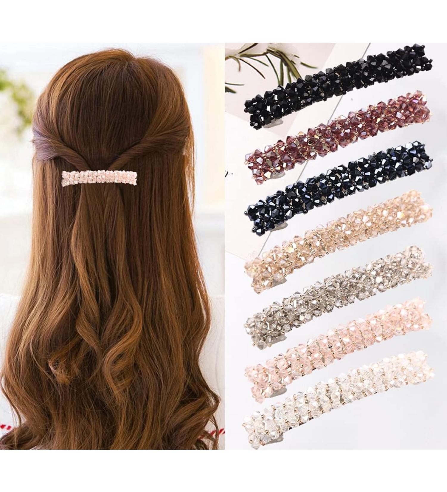 7-Piece Crystal Hair Clips for Women | Rectangular French Automatic Hair Pins for Thin & Thick Hair | Elegant Floral Hair Accessories - Buy Online on GoSupps.com