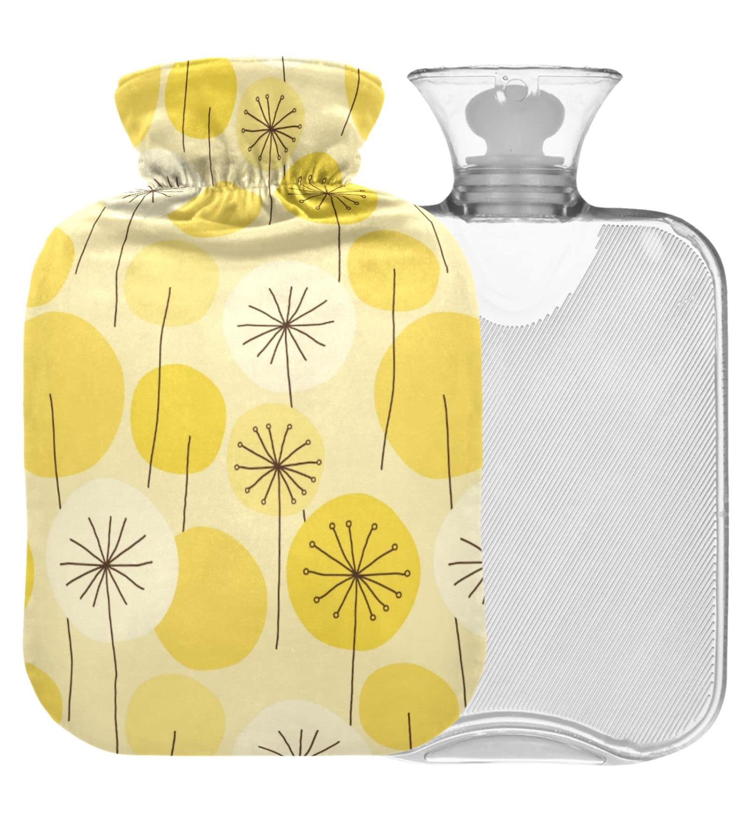 NAANLE 2L Hot Water Bottle with Abstract Flower Dandelion Cover - Ideal for Menstrual Cramps Pain Relief & Heat Therapy | Large Transparent Design - Buy Online on GoSupps.com