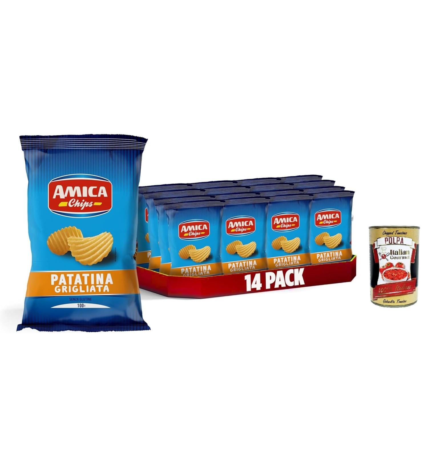  Italian Gourmet E.R. AMICA Chips La Patatina Grigliata Gluten Free Snack Grilled Chips Gluten Free Snacks Sunflower Oil 14 x 100 g with Italian Gourmet Pulp 400 g - Buy Online on GoSupps.com
