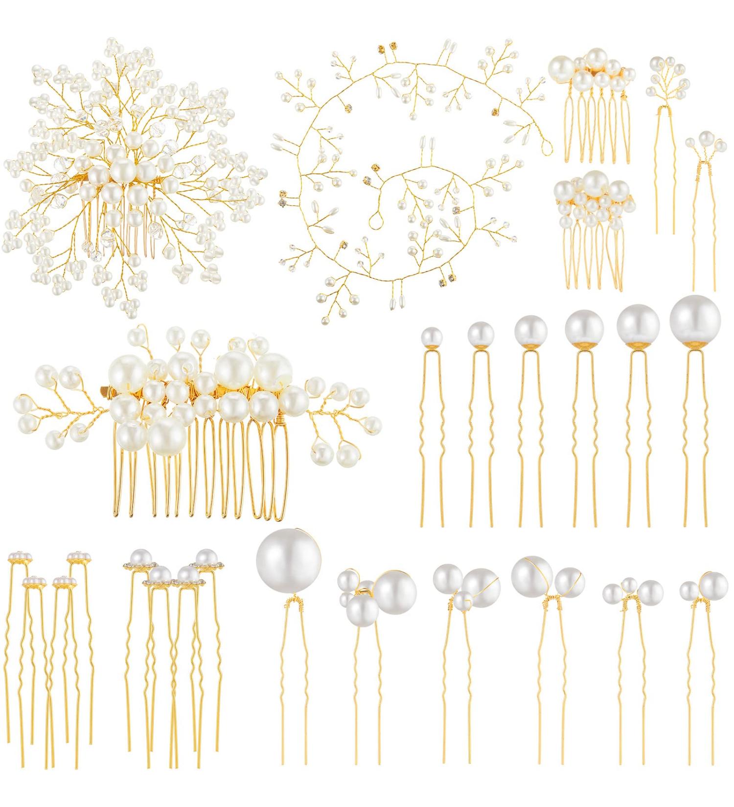 Elegant Wedding Hair Comb Set with Faux Pearl and Crystal Accents - 44 Pieces - Buy Online on GoSupps.com