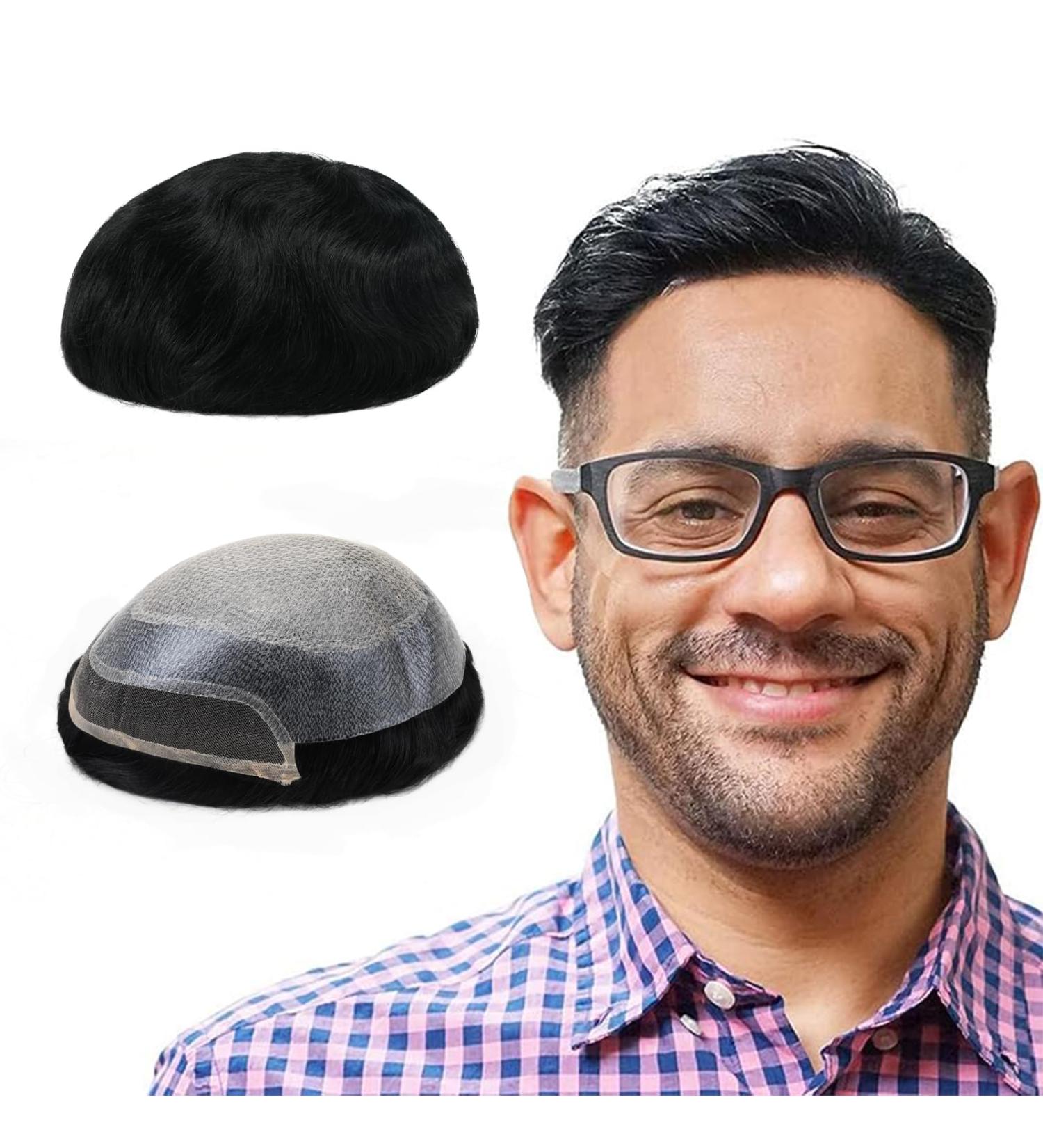 Lordhair Knotless Toupet for Men - Skin Injected Human Hair System 8x10 Inch Base Deep Black 1# - Lightweight & Natural Look - Buy Online on GoSupps.com